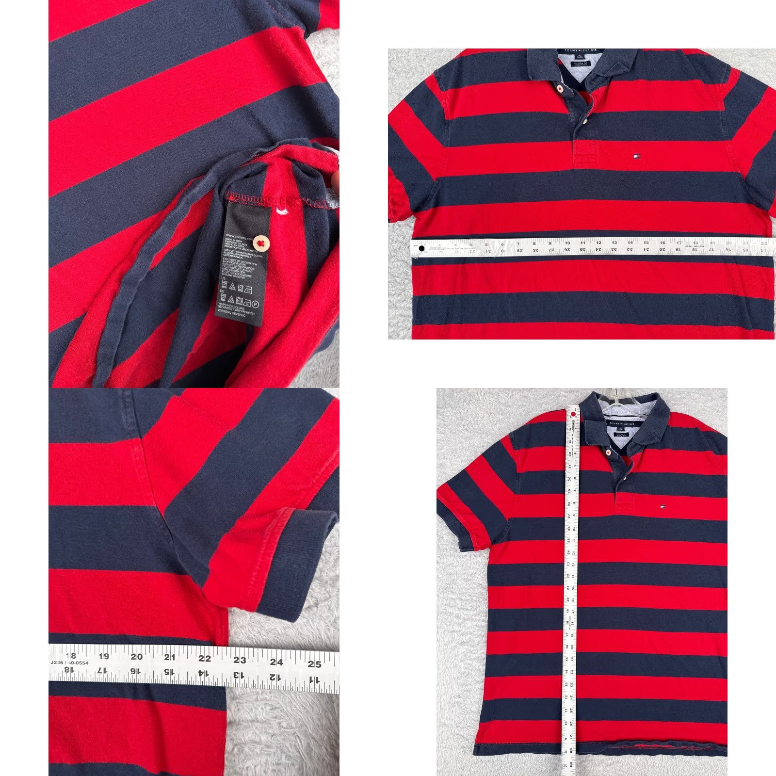 Tommy Hilfiger Tommy Hilfiger Polo Shirt Men XL Red Blue Stripe 100% Cotton Slim Fit Regular Shirt, Short Sleeve, Embroidered Logo, Golf Sport Theme, Mens Size US XL / EU 56 / 4 - 8 Thumbnail