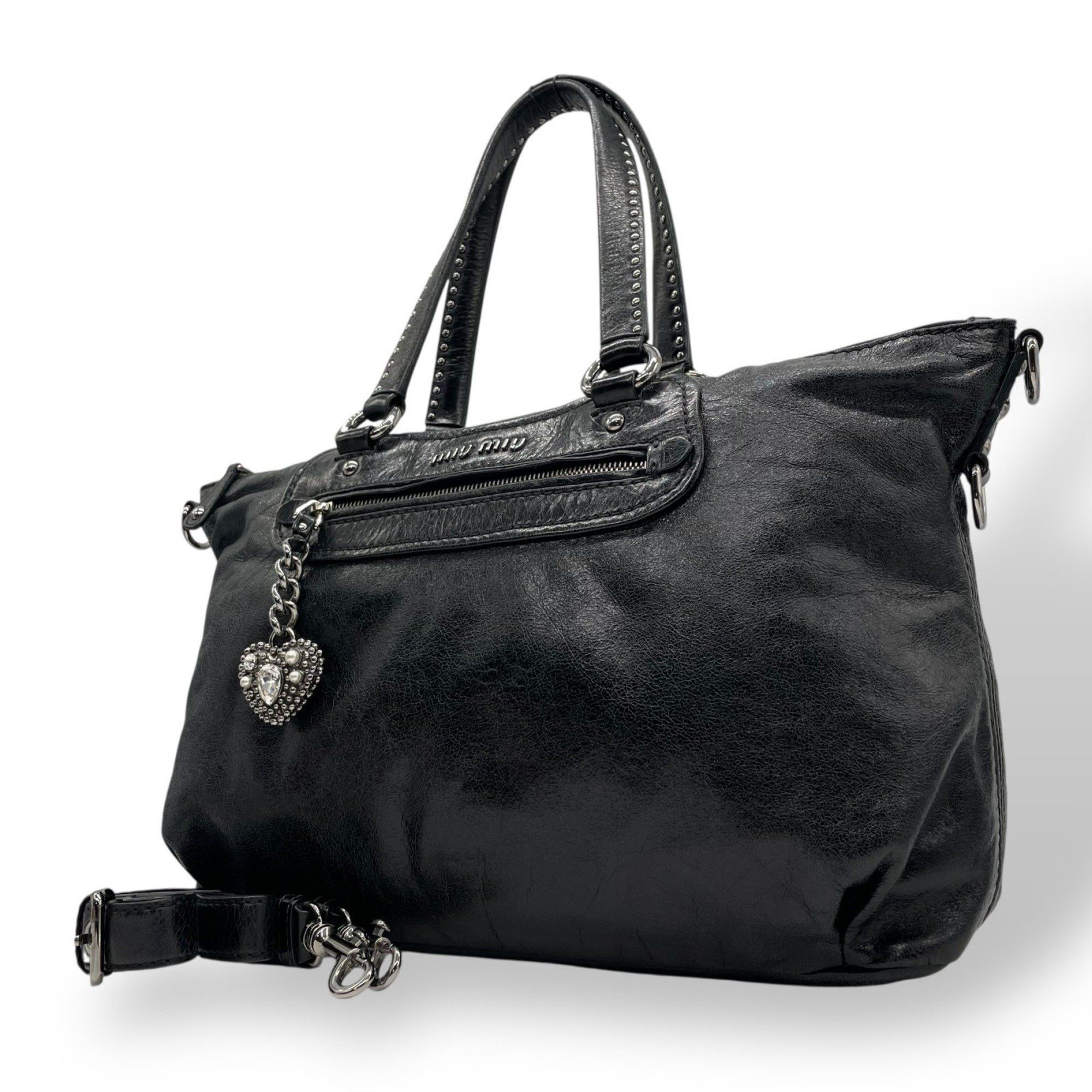 バッグ MIU MIU ARCHIVE CHARM STUDS HAND BAG Miu Miu Miu 2-Way Handbag/Shoulder Bag in Black Vitello