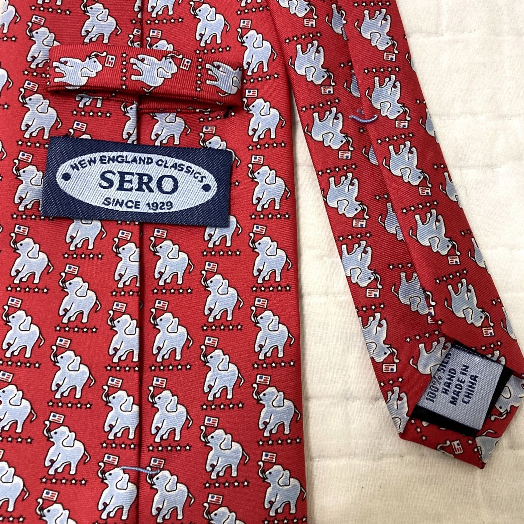 Vintage Sero Necktie Silk Red New England Classics Republican Elephants Tie Men Classic Width Size ONE SIZE - 3 Thumbnail