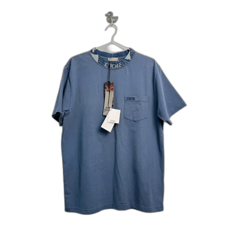 Dior Embroidered Logo Short Sleeve Blue Shirt-yf