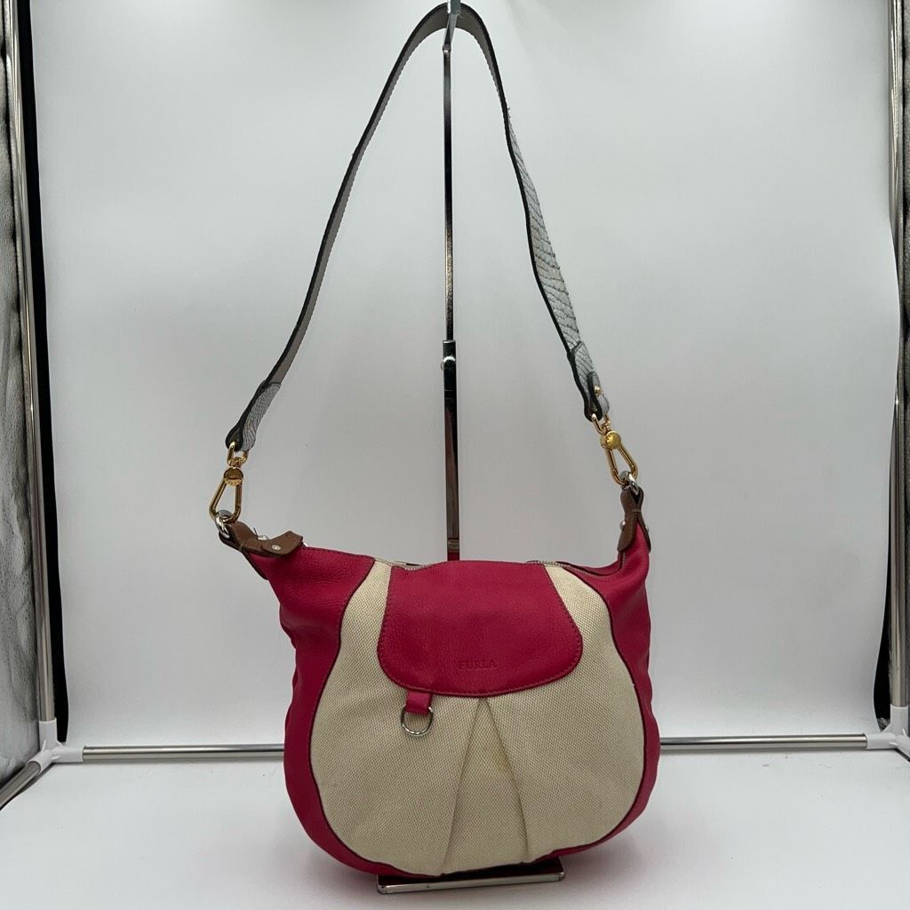 Furla Furla Vintage Canvas And Hot Pink with Silver Snake Embossed Shoulder Strap Bag Size ONE SIZE - 1 Thumbnail