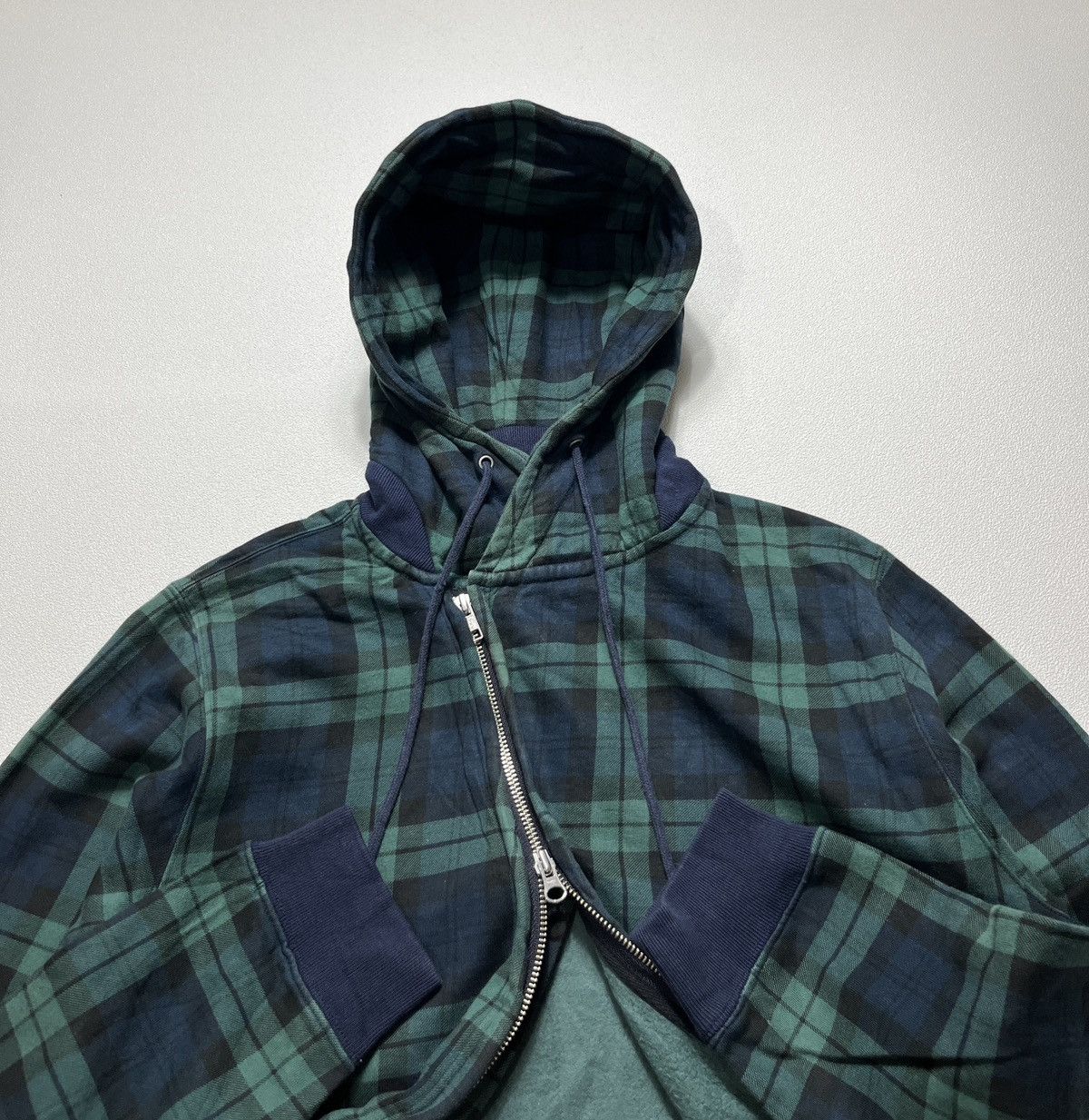 Beams Plus 2000's Beams Asymmetric Wire Hood Zip-Up Check Hooded Jacket Size US L / EU 52-54 / 3 - 7 Thumbnail