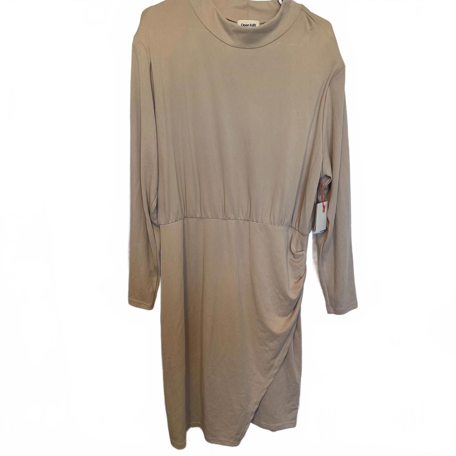 Designer Open Edit Long Sleeve Dress in Tan Grey - XXL Size XXL / US 16-18 / IT 52-54 - 1 Thumbnail