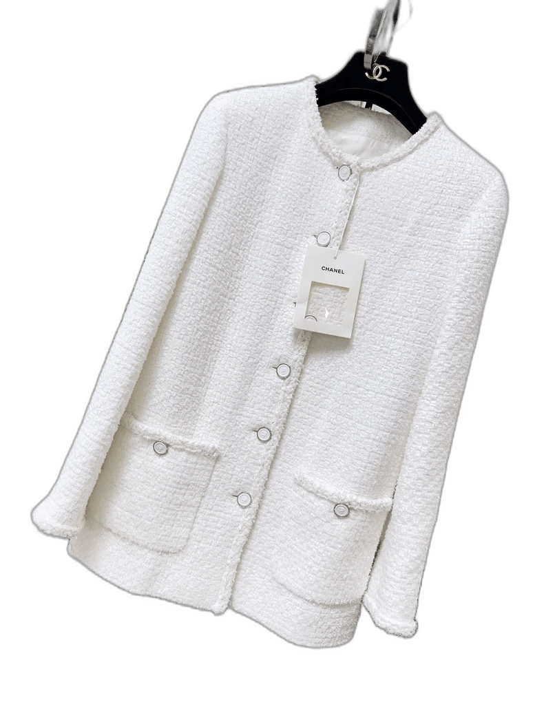 Chanel Chanel White Tweed Two-Pocket Jacket Size S / US 4 / IT 40 - 1 Thumbnail