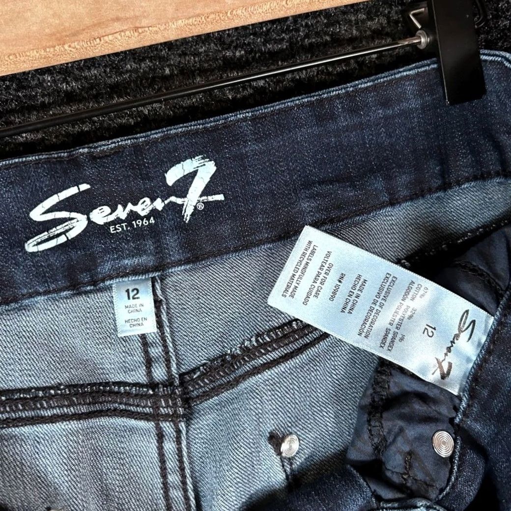 Vintage Seven7 Women's Jeans Size 12 Dark Wash Straight Leg High Waisted Raw Hem Size 34" / US 12 / IT 48 - 2 Thumbnail