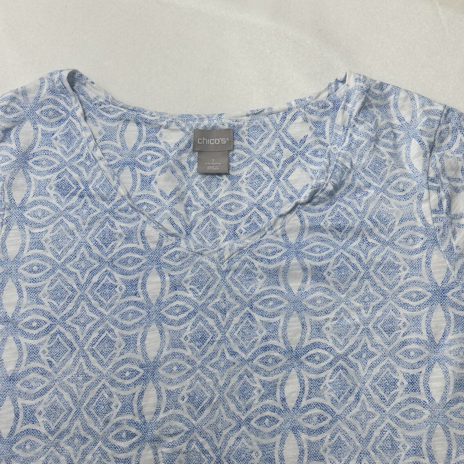 Chicos Chico’s Medium Short Sleeve T Shirt V Neck Top Light Blue Size M / US 6-8 / IT 42-44 - 2 Thumbnail