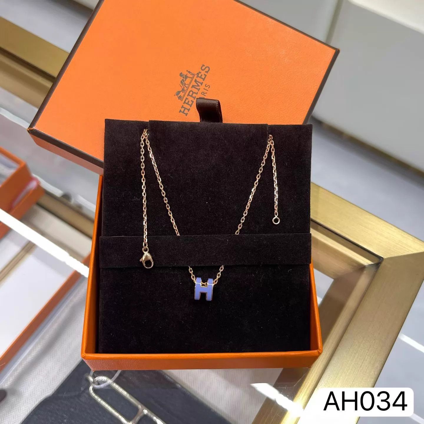 Hermes Hermès Mini Pop H Classic Rose Gold Lilac Necklace AH034 Size ONE SIZE - 2 Thumbnail