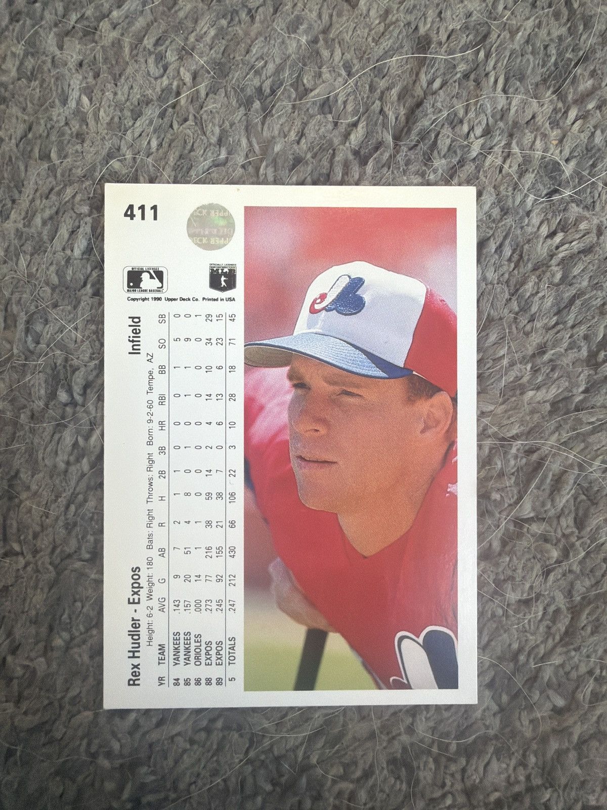 MLB 1990 Upper Deck #411 Rex Hudler Card Size ONE SIZE - 2 Thumbnail