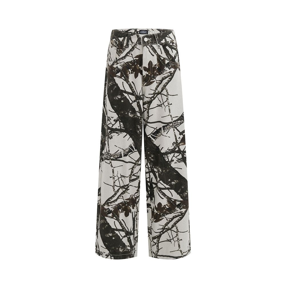 image of Jean Leaf Trees Print Patchwork White Cargo Pants 30 in Offwhite, Men's (Size 33)
