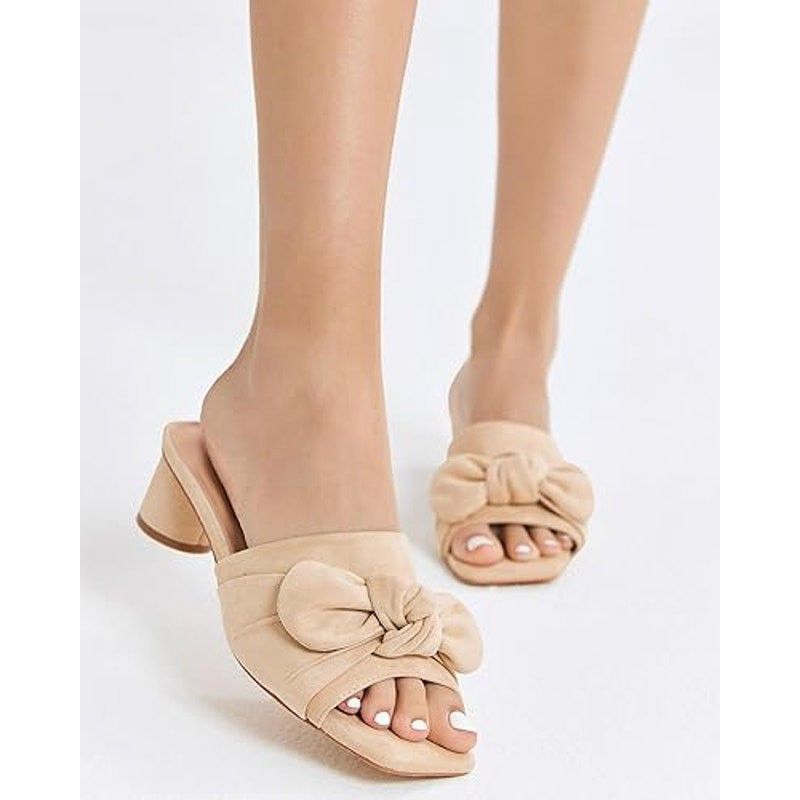Other Coutgo Women's Size 11 Tan Faux Suede Bow Block Heel Sandals Size US 11 / IT 41 - 5 Thumbnail