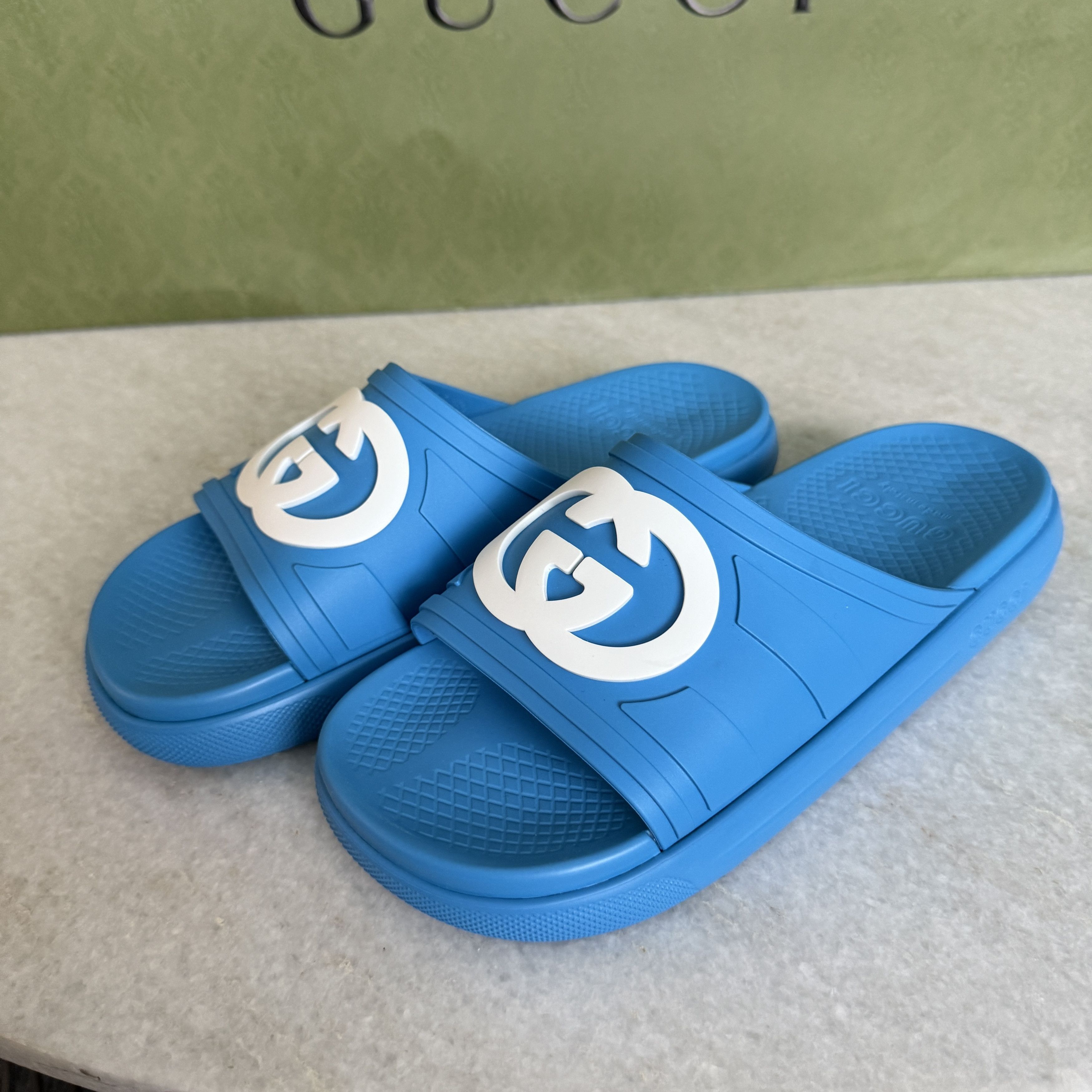 Gucci GUCCI 780296 Blue Rubber Men's GG Sandals, sz Gucci 7 Size US 7.5 / EU 40-41 - 6 Thumbnail
