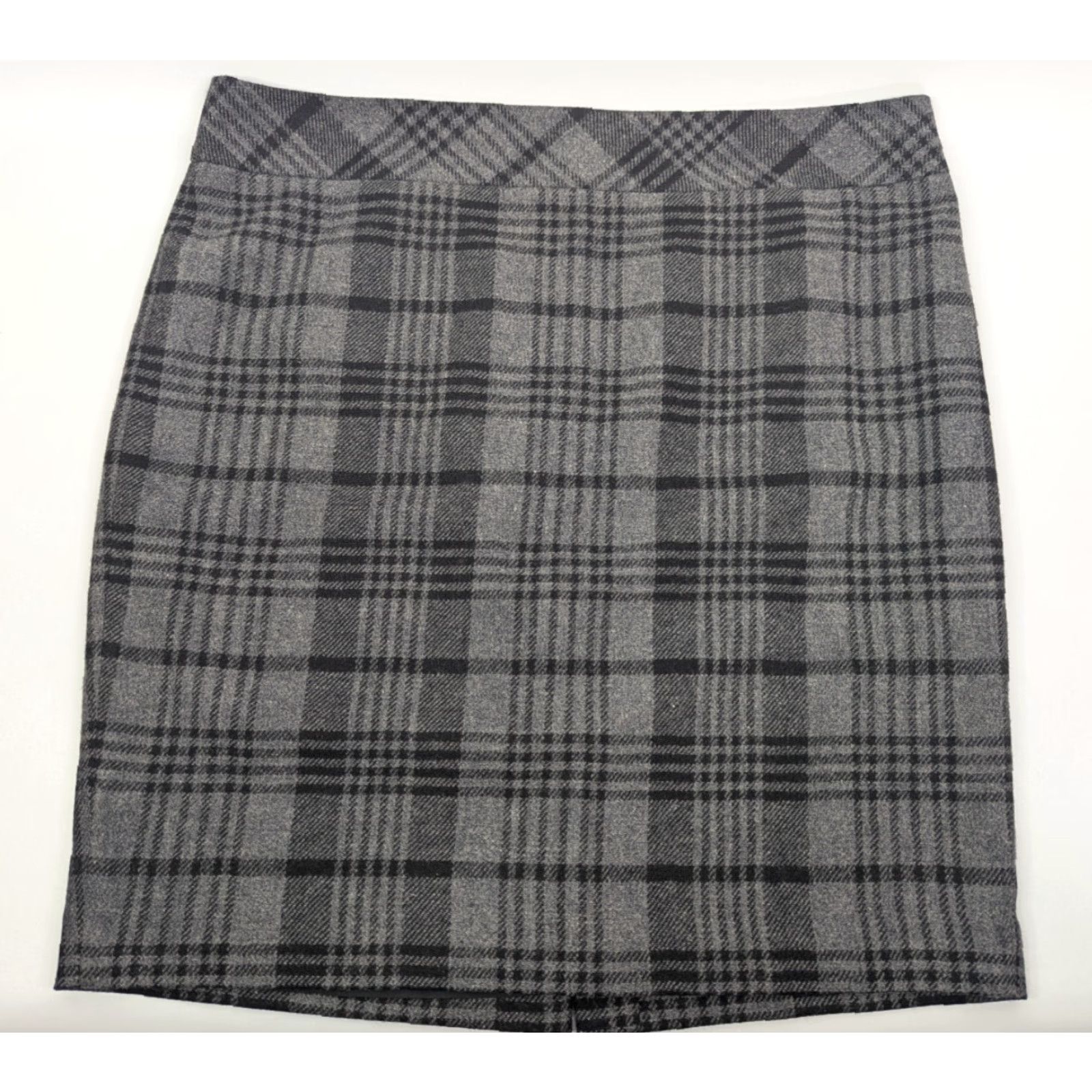 Loft LOFT Ann Taylor Size 18 Pencil Straight Skirt Gray Tartan Wool Blend Woman's Knee Length Zipper Front Lined Check Pattern Dry Clean Only Vintage: No Size 40" / US 18 - 2 Thumbnail