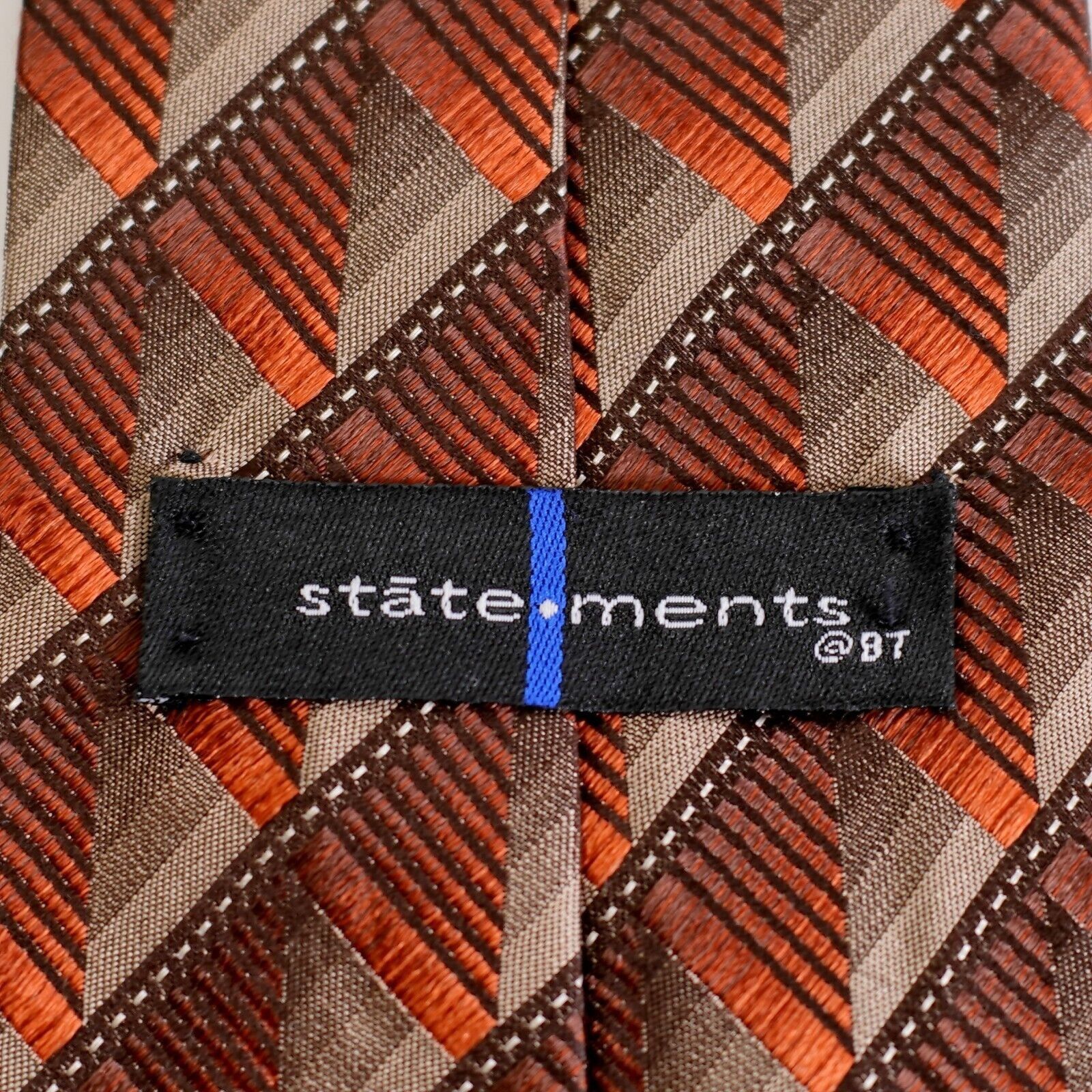Other Statements Orange Tan Geometric Woven Silk Tie Size ONE SIZE - 3 Thumbnail