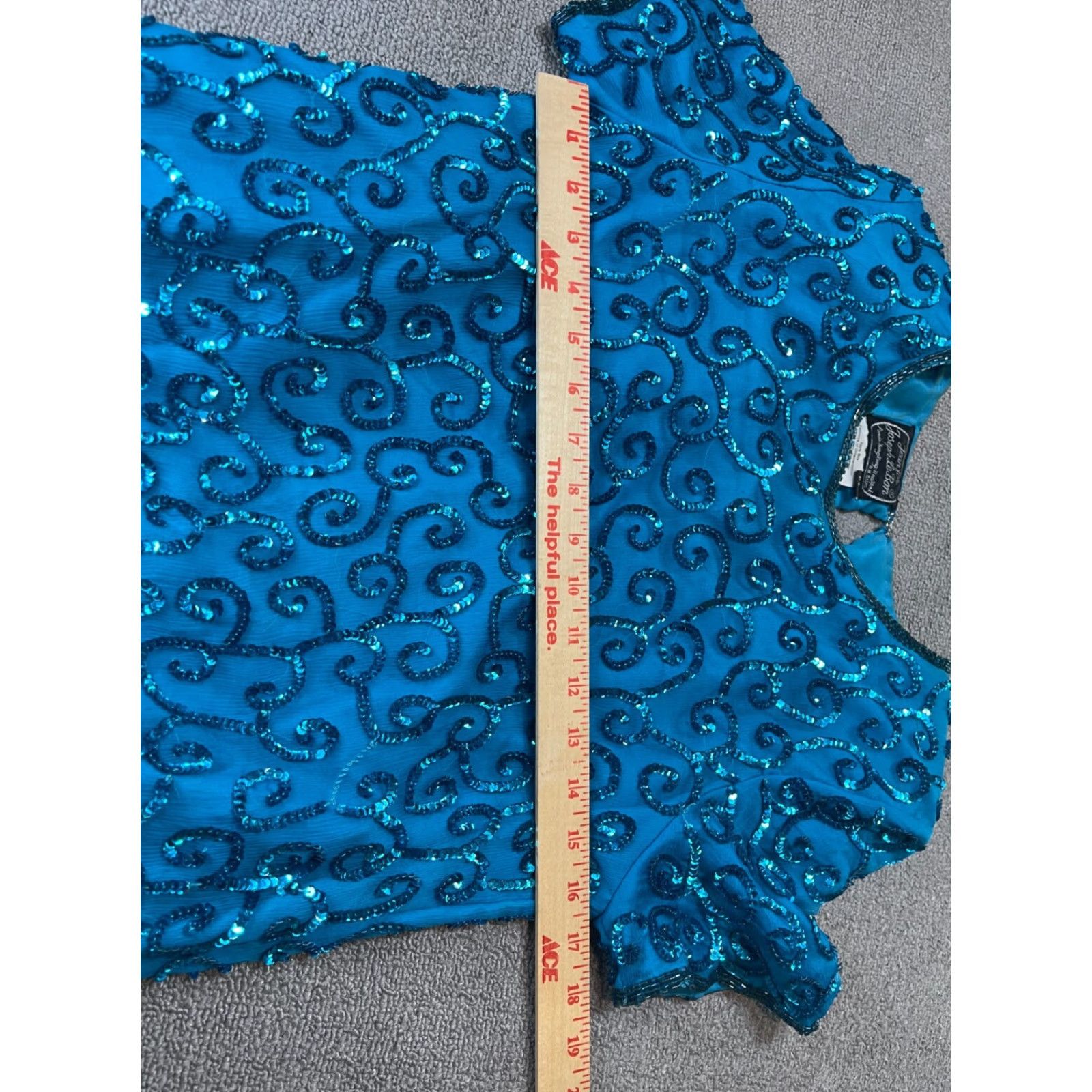 Joseph VINTAGE Jean for Joseph Le Bon Blouse Womens 6 Petite P Blue Beaded Swirl Pattern Silk 1980s Cocktail Womens Size M / US 6-8 / IT 42-44 - 3 Thumbnail