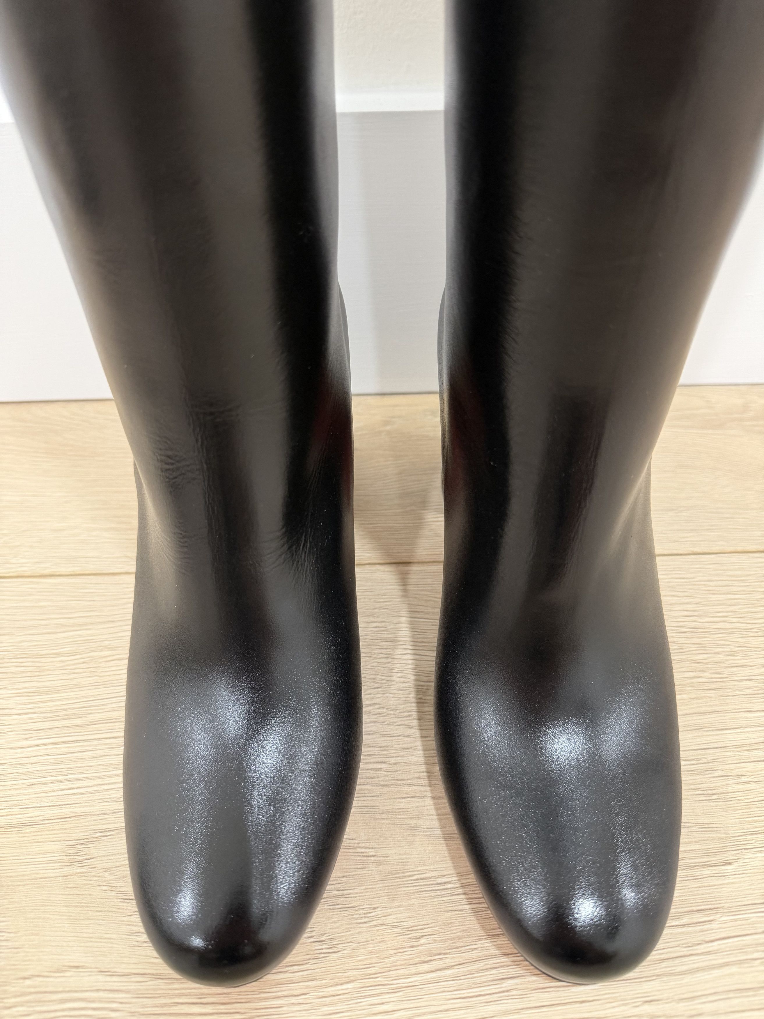 Janitta 85 Black Leather Knee High Block Heel Boot 38.5