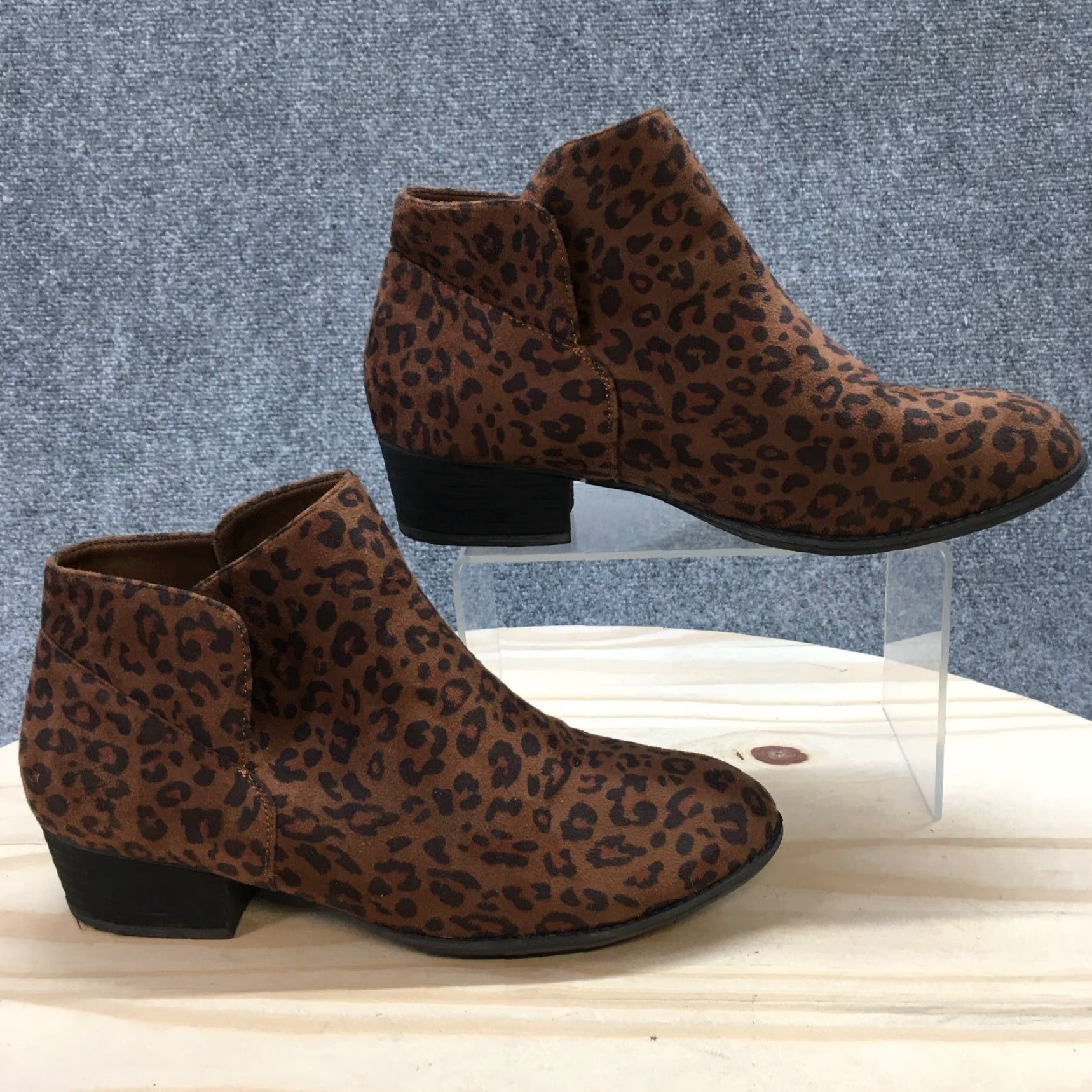 Vintage Maurices Boots Womens Ankle Bootie Brown Leopard Print Comfort Casual Block Shoe 9 Size US 9 / IT 39 - 2 Thumbnail