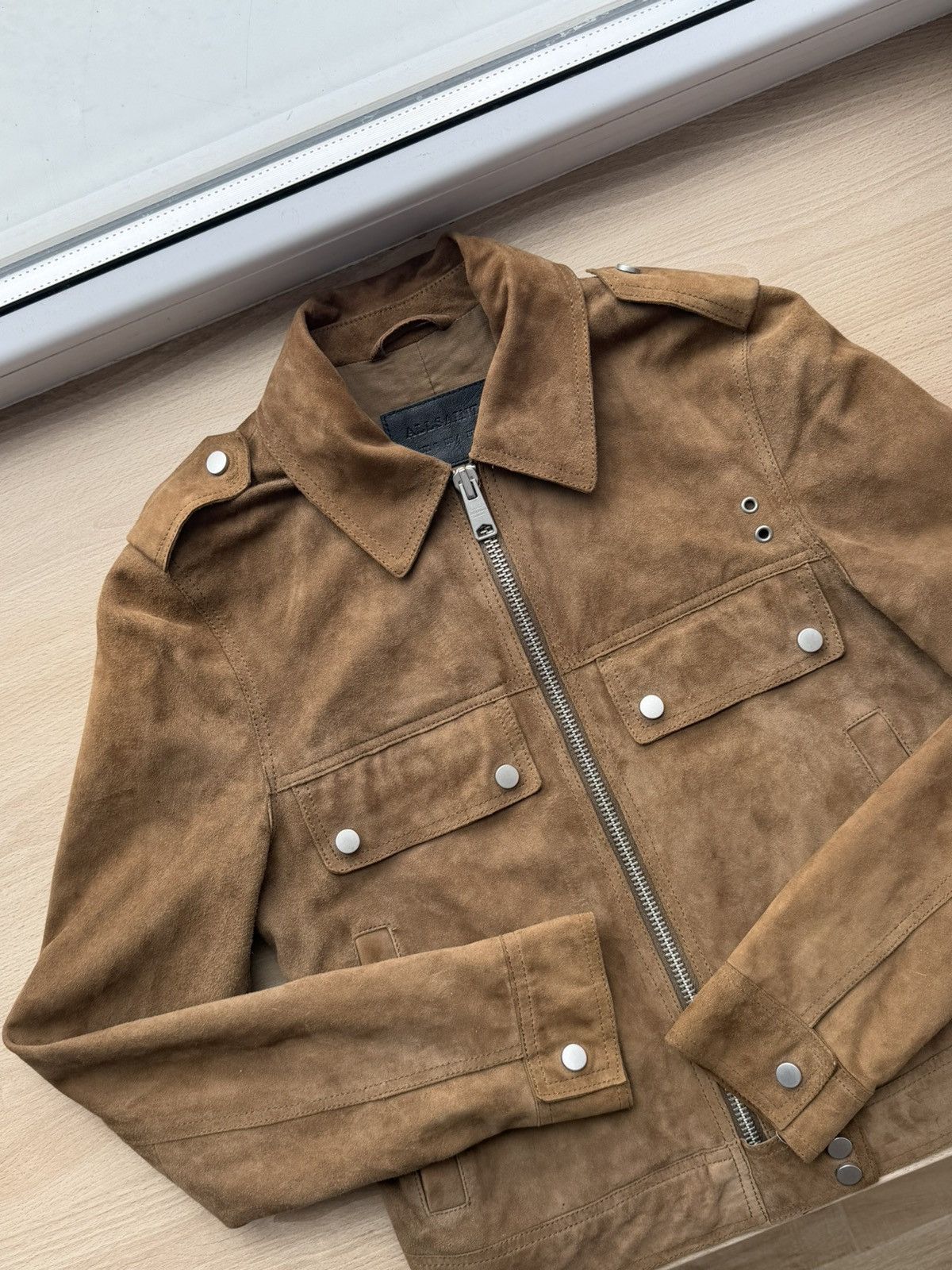Allsaints Allsaints Suede Leather Brown Jacket Cropped Size S / US 4 / IT 40 - 6 Thumbnail