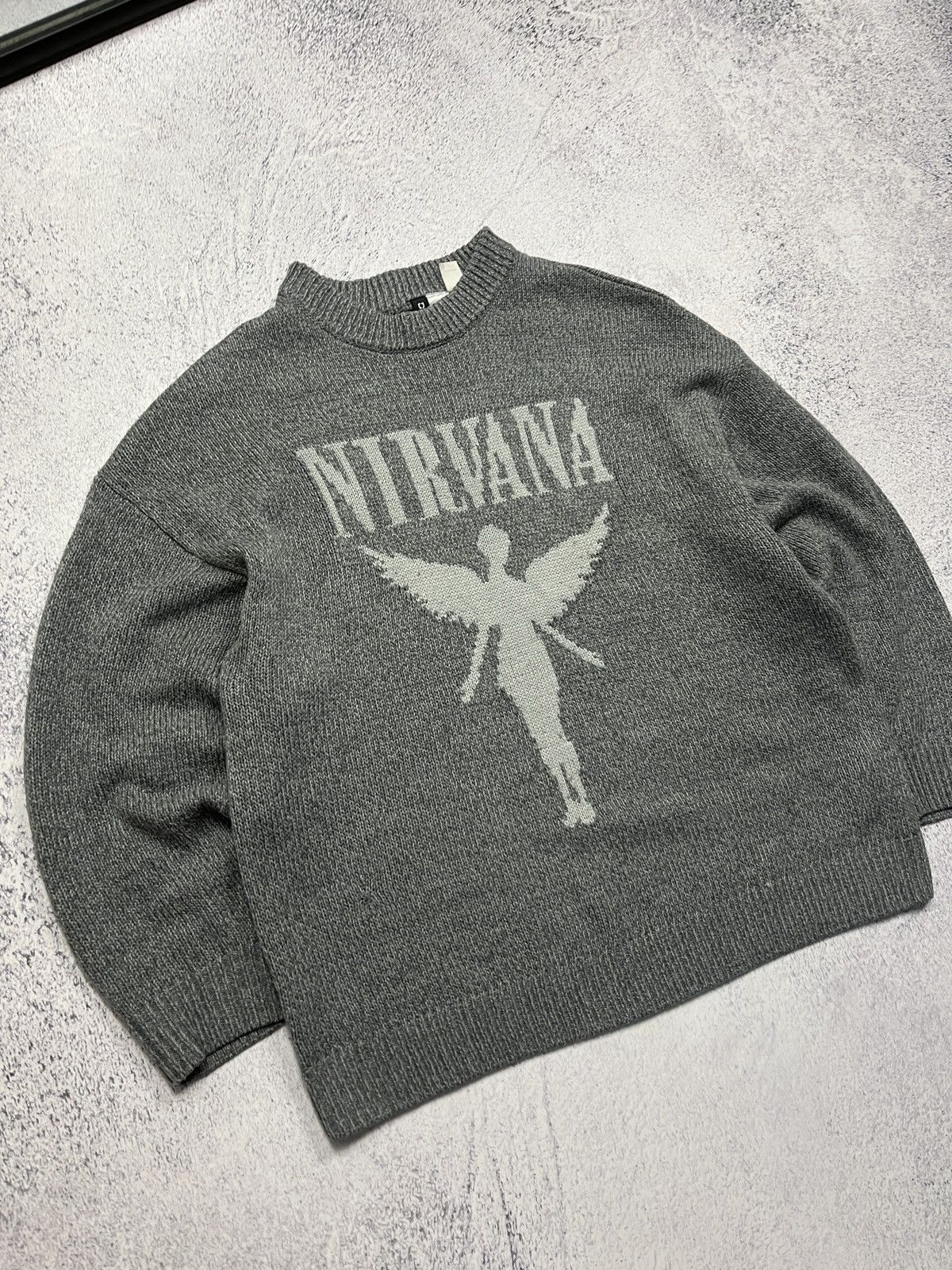 Other Vintage Y2k Nirvana Crazy Angel Big Logo Knit Sweater Boxy Size US M / EU 48-50 / 2 - 2 Thumbnail