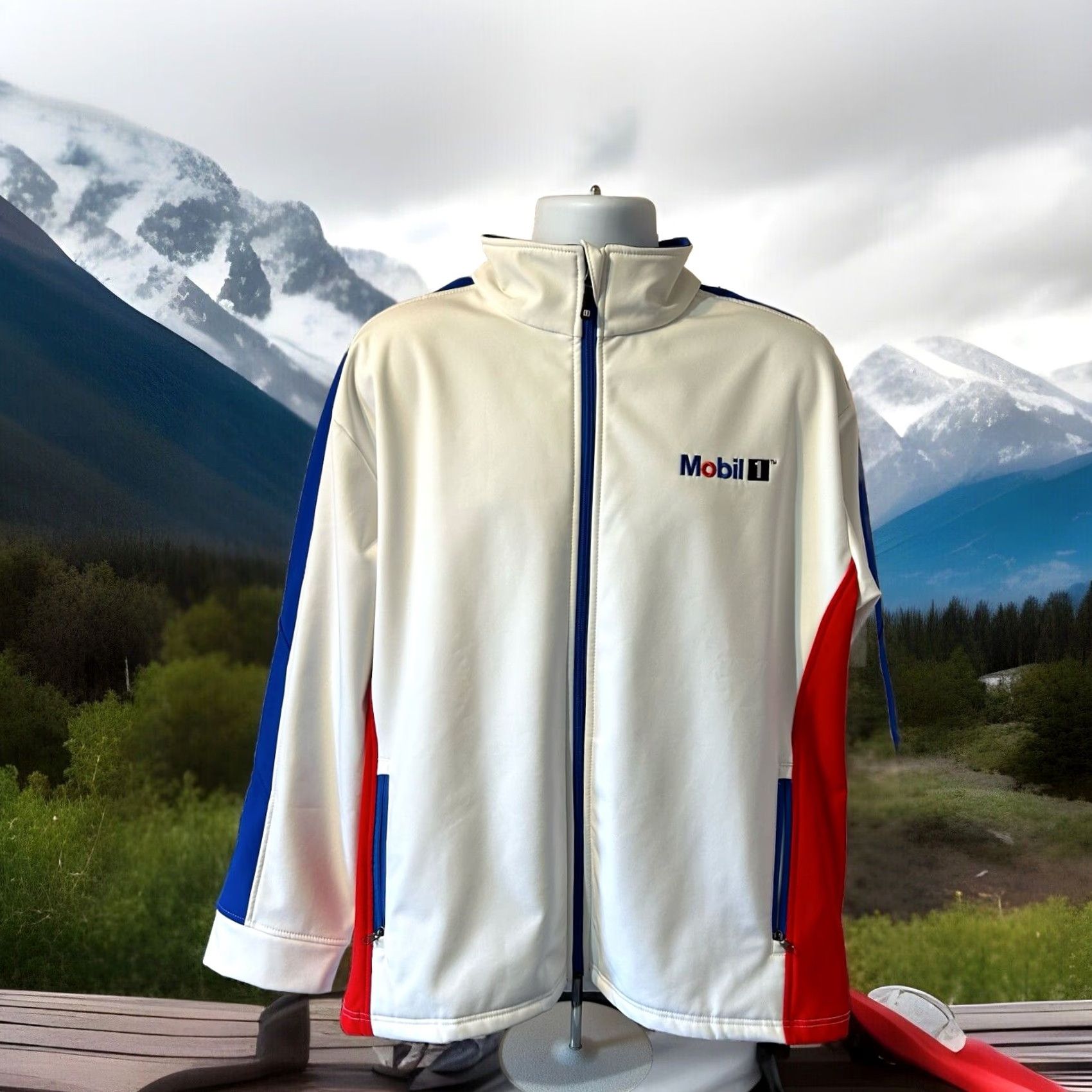 NBA VINTAGE Mobile 1 Racing Coat Jacket Men XL Full Zip Red White Blue NBA Logo Embroidered Size US XL / EU 56 / 4 - 2 Thumbnail