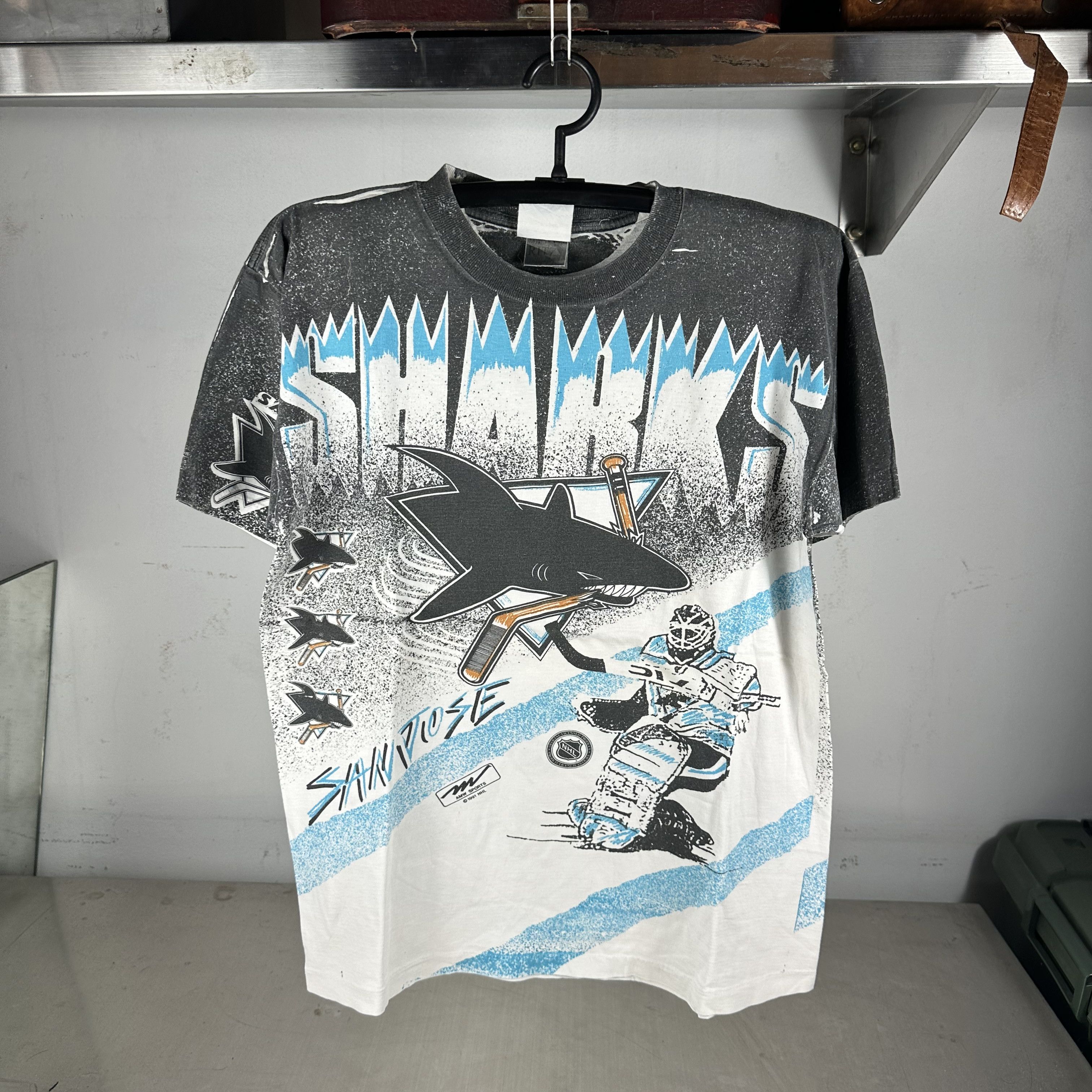 Vintage 1991 San Jose Sharks Hockey NHL All Over Print Tee