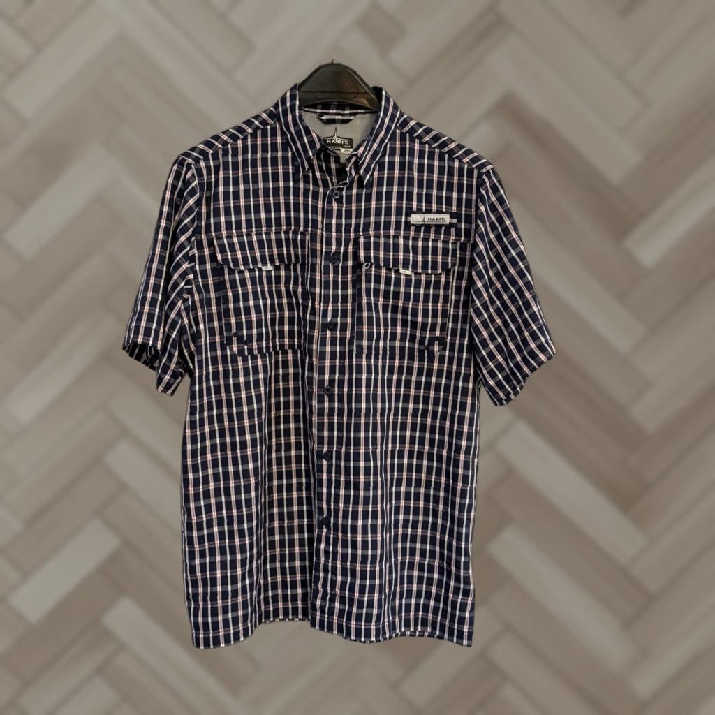 Habitat Habit Men's Button-Up Short Sleeve Vented Fishing Shirt UPF 40 sz Medium Blue Solid Pattern, Casual Outdoor Size US M / EU 48-50 / 2 - 1 Thumbnail