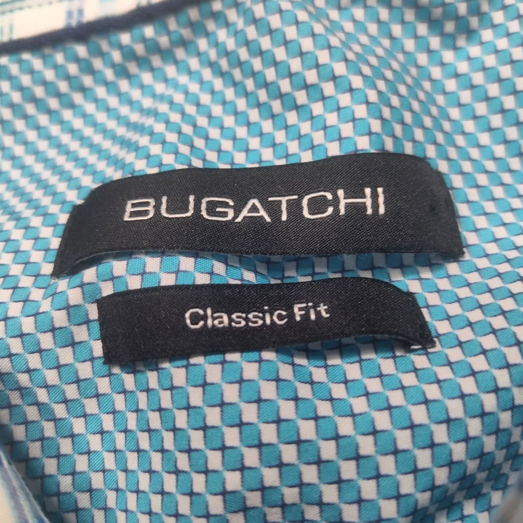 BUGATCHI BUGATCHI CLASSIC FIT Men Large Blue Geo Check Button-Up Long Sleeve Shirt Size US L / EU 52-54 / 3 - 6 Thumbnail