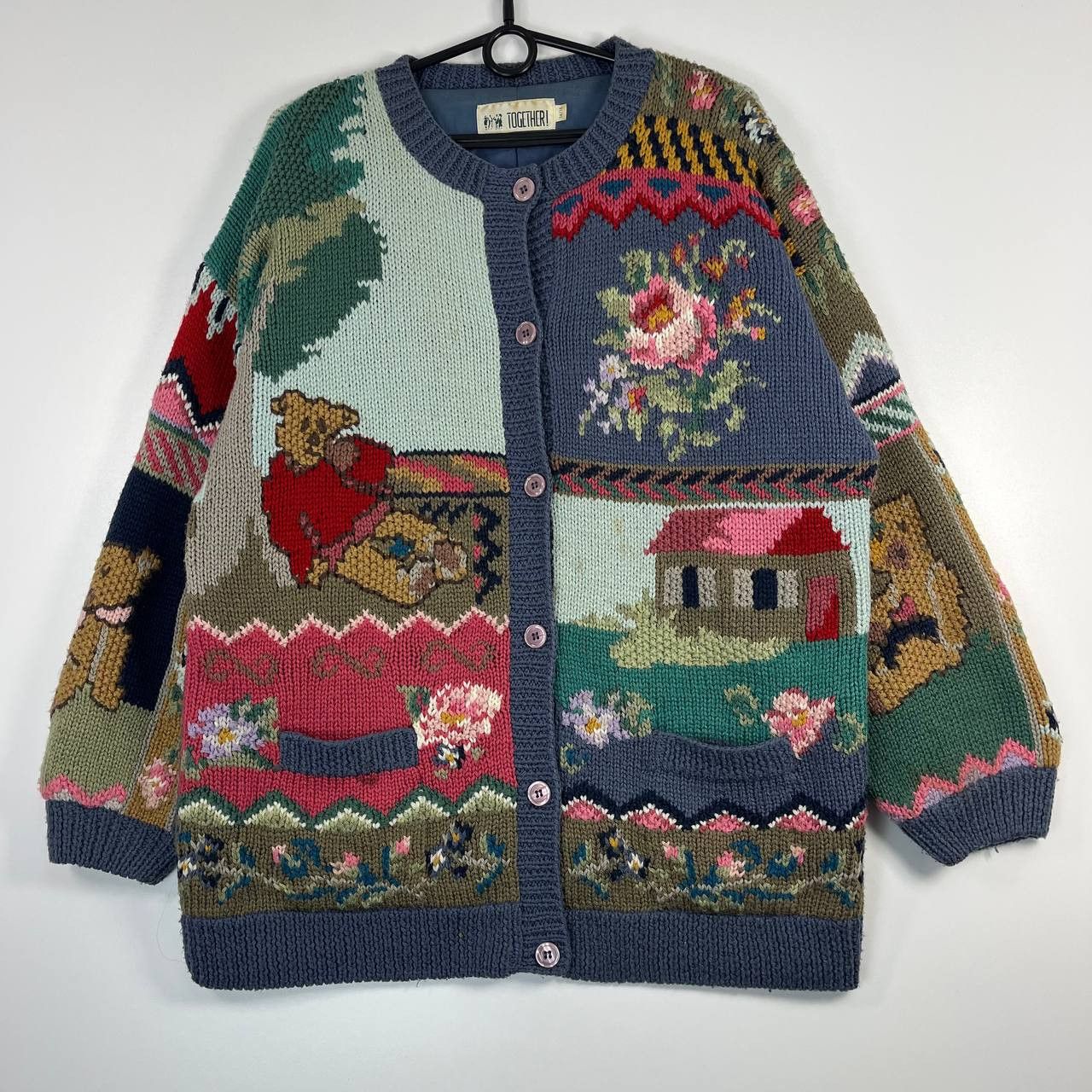Other Together Patchwork Knitted Cardigan Womens Vintage Sz 14 /16 Size L / US 10 / IT 46 - 1 Thumbnail