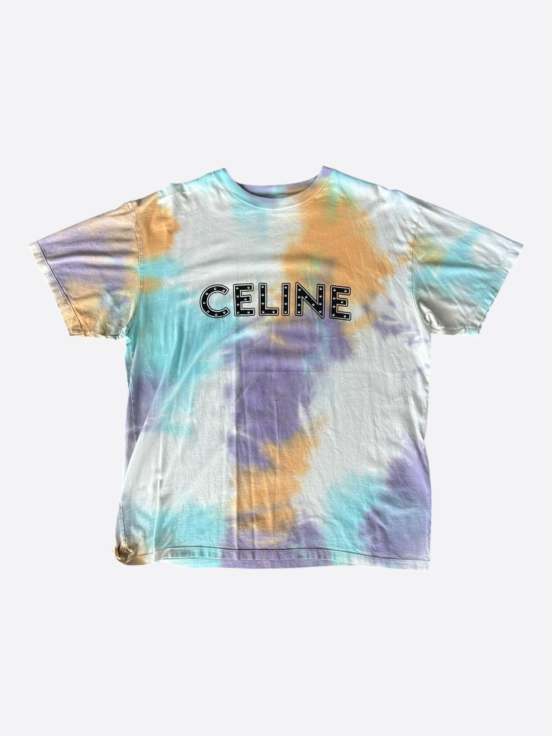 Celine Celine Tie-Dye & Black Studded Logo T-Shirt Size US L / EU 52-54 / 3 - 1 Thumbnail