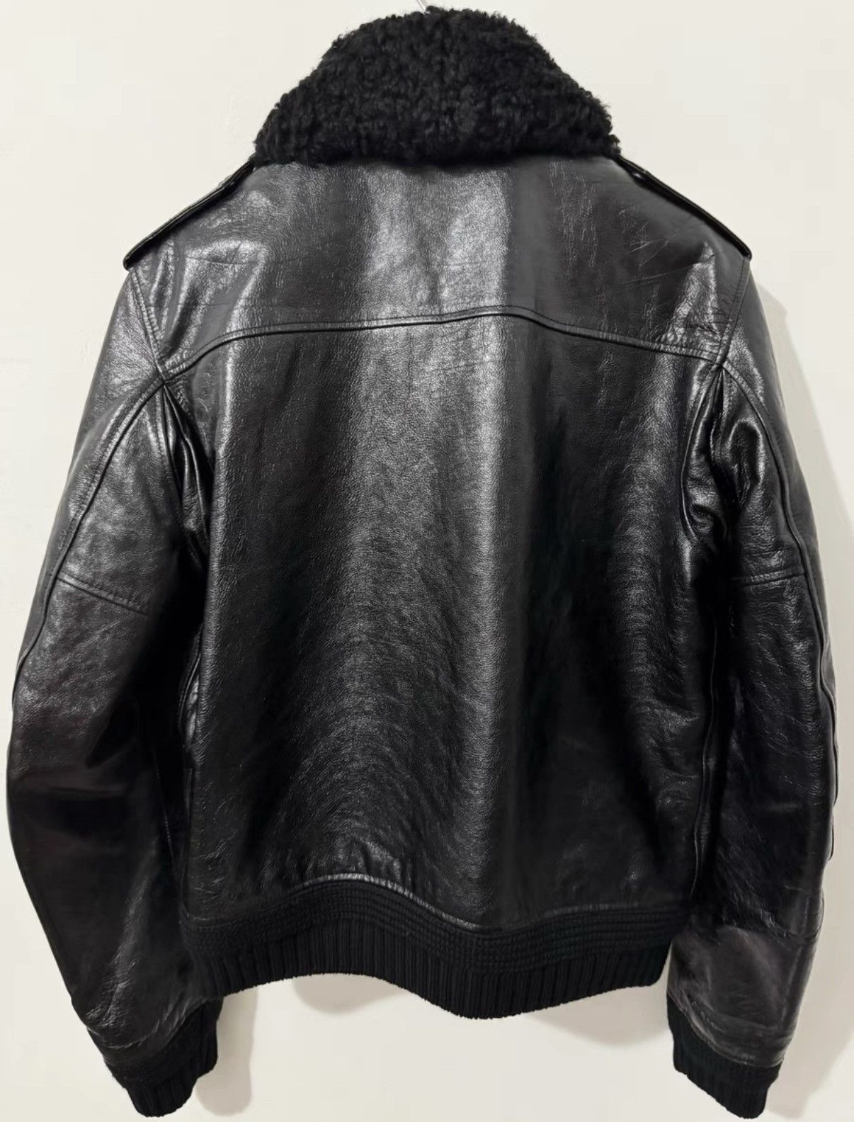 Saint Laurent Paris Saint Laurent Shearling Collar Waxed Leather Bomber Jacket Size US M / EU 48-50 / 2 - 2 Thumbnail