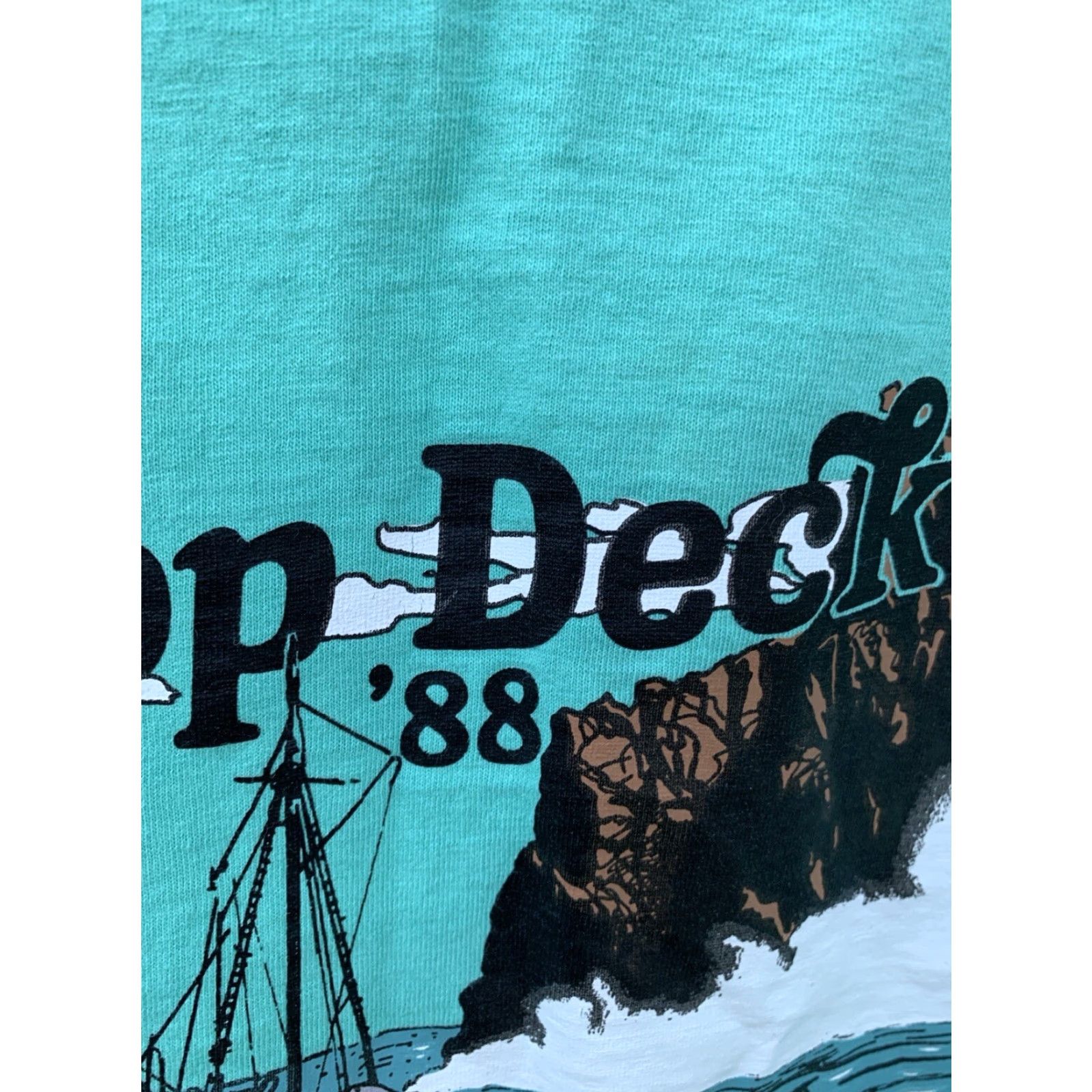 Anvil VINTAGE Anvil T-Shirt Pocket Tee Shirt 80s 1980s Hermosa Beach POOP DECK The ‘88 XL Green Cotton Mens Size US XL / EU 56 / 4 - 4 Thumbnail