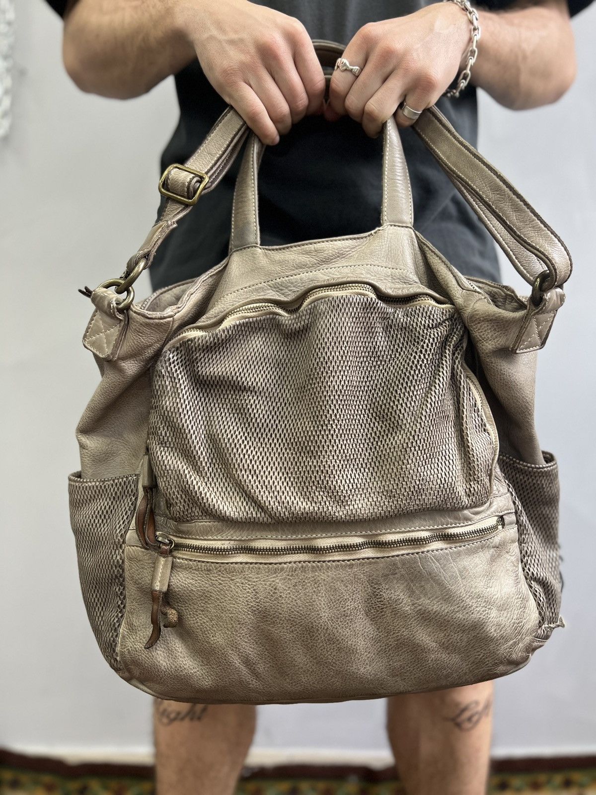 Leather Messenger Avant Garde Reptiles House Style Bag Brown, Men's