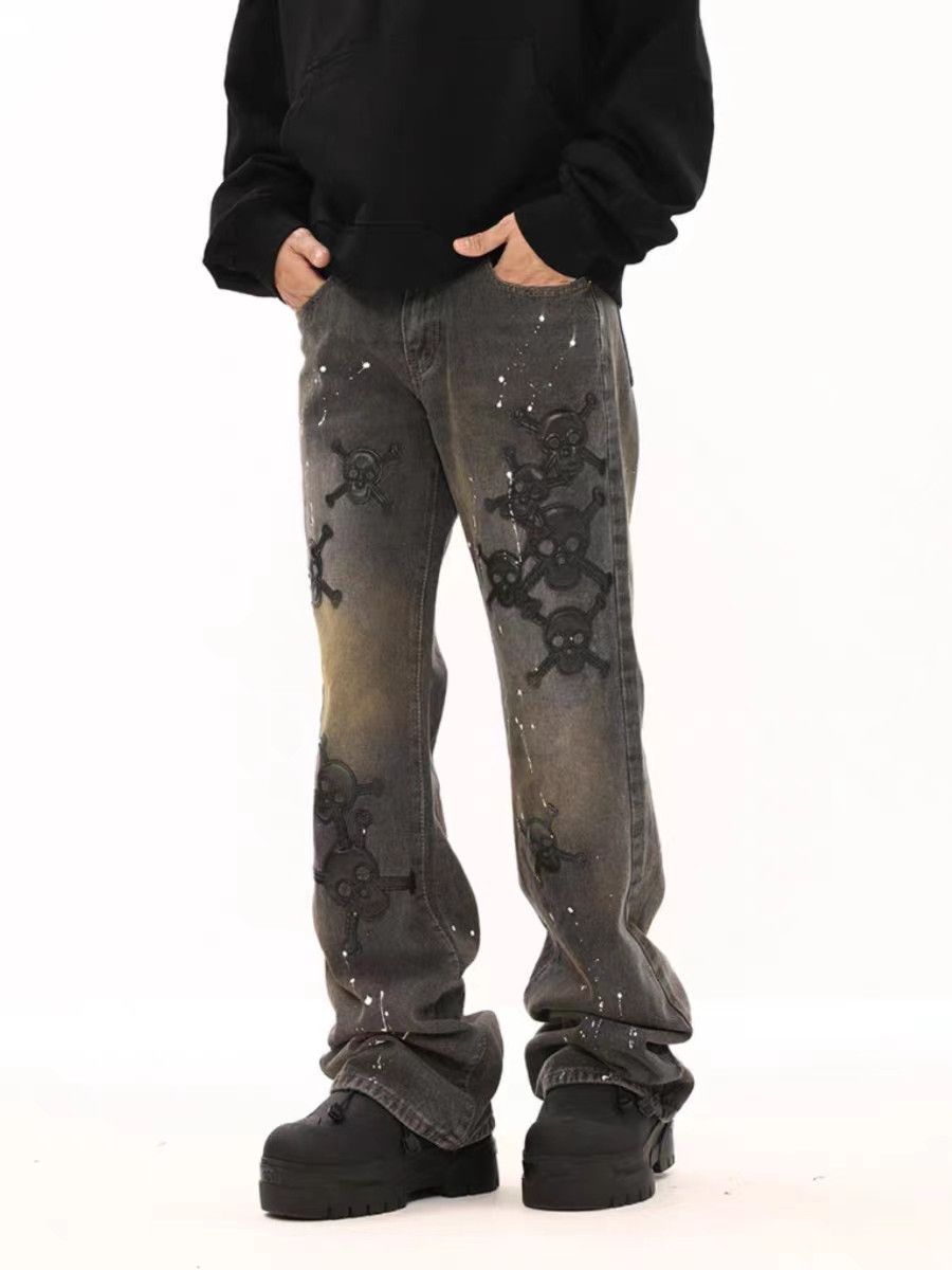 Japanese Brand Vintage dark patched jeans with splashes of ink Size US 30 / EU 46 - 4 Thumbnail