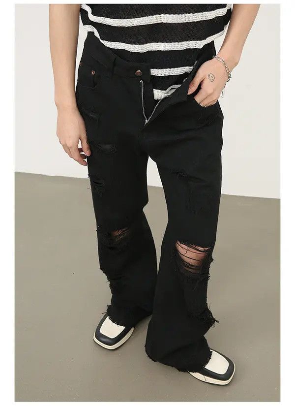 Japanese Brand Min Men's American straight high street flared ripped jeans Size US 32 / EU 48 - 5 Thumbnail