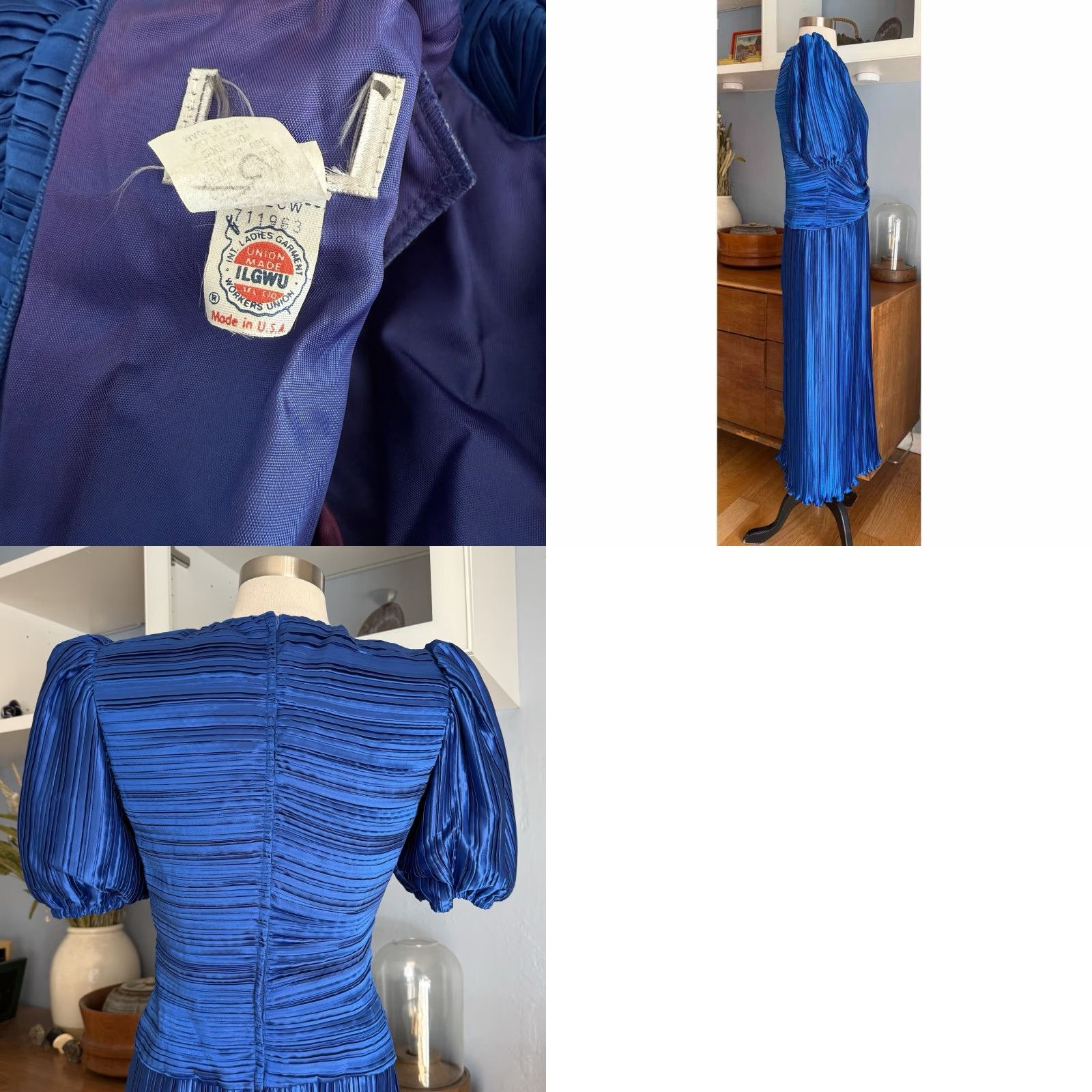 Vintage VINTAGE Nuit Pleated Cocktail Party Dress Puff Sleeves Blue Rhinestone 80s Beaded Eveningwear Size 6 Womens Size M / US 6-8 / IT 42-44 - 8 Thumbnail