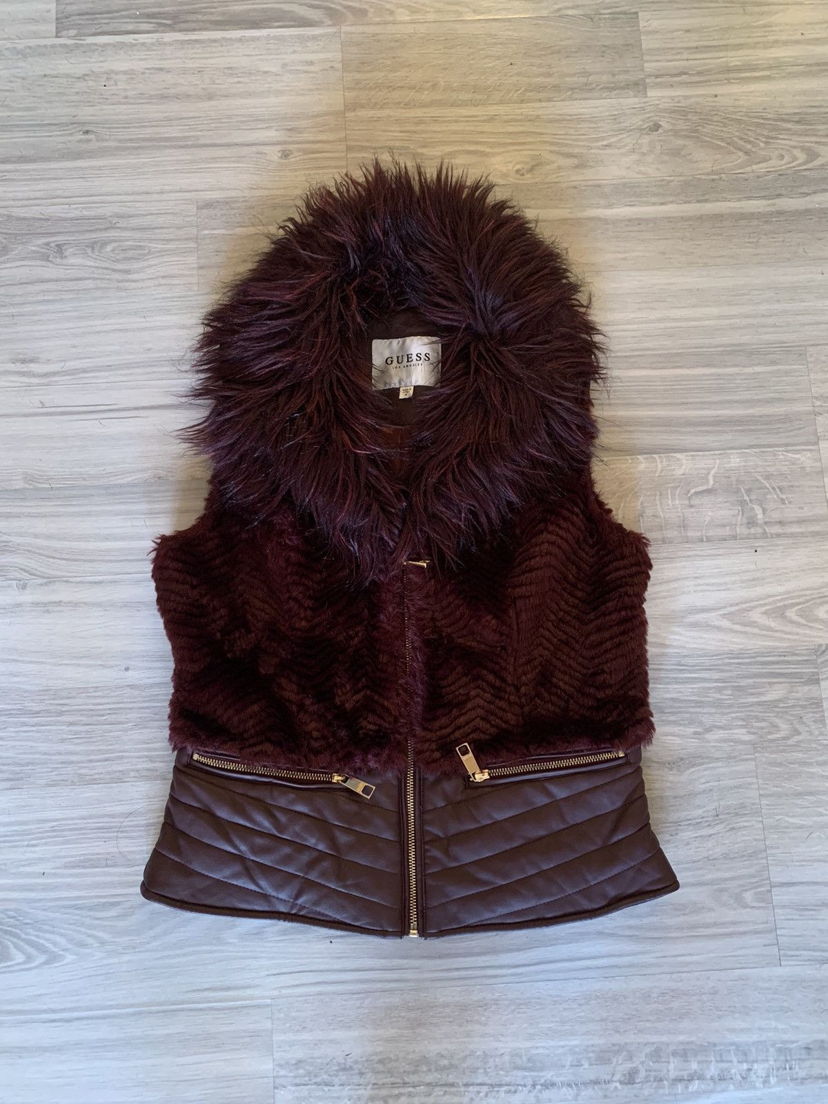 Beauty Beast × Guess × Hysteric Glamour Guess Y2K Faux Fur Vest Jacket Burgundy Size M / US 6-8 / IT 42-44 - 4 Thumbnail