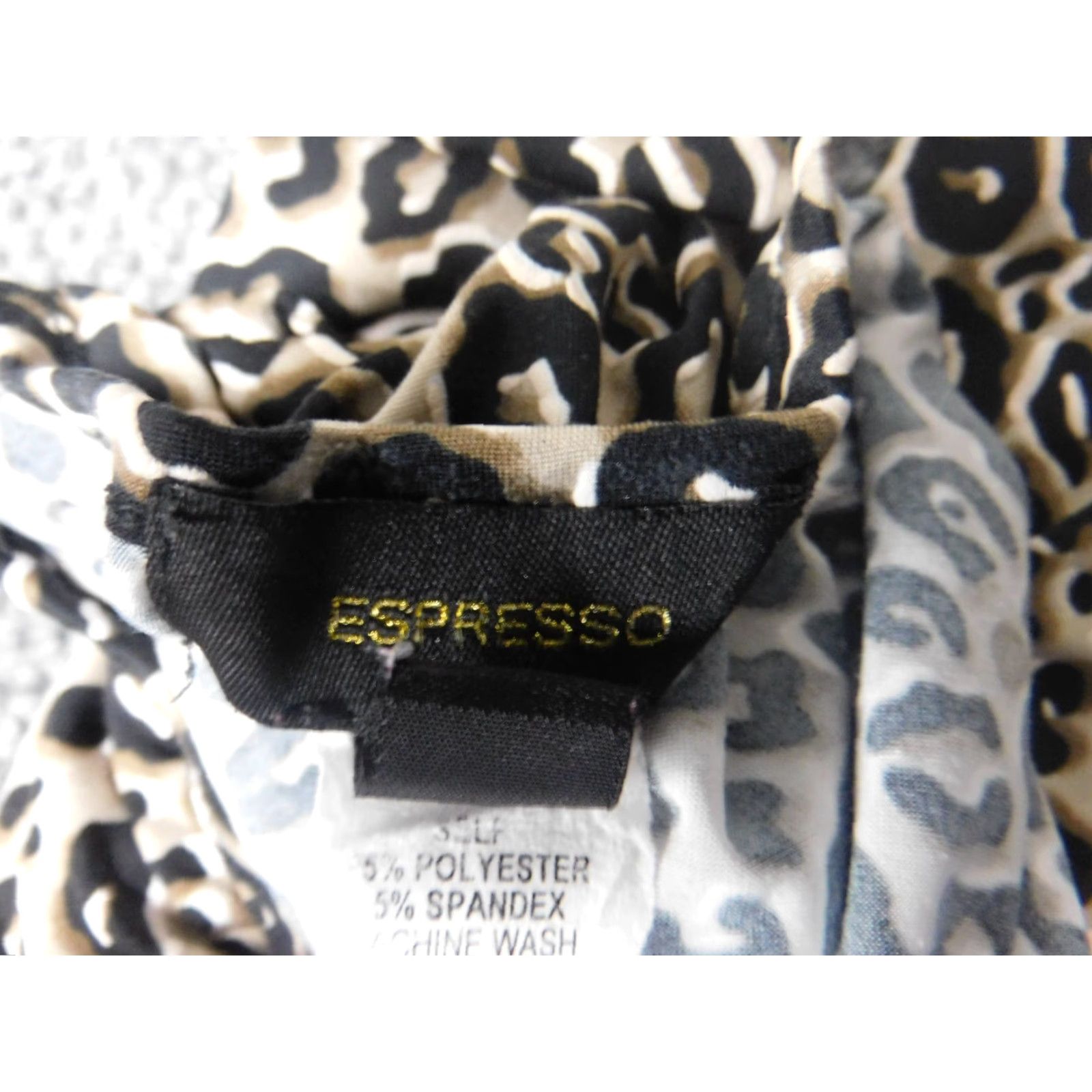 Vintage Espresso Blouse Womens Medium Brown Animal Print Short Sleeve Round Neck Pullover Stretch Regular Fit Size M / US 6-8 / IT 42-44 - 7 Thumbnail