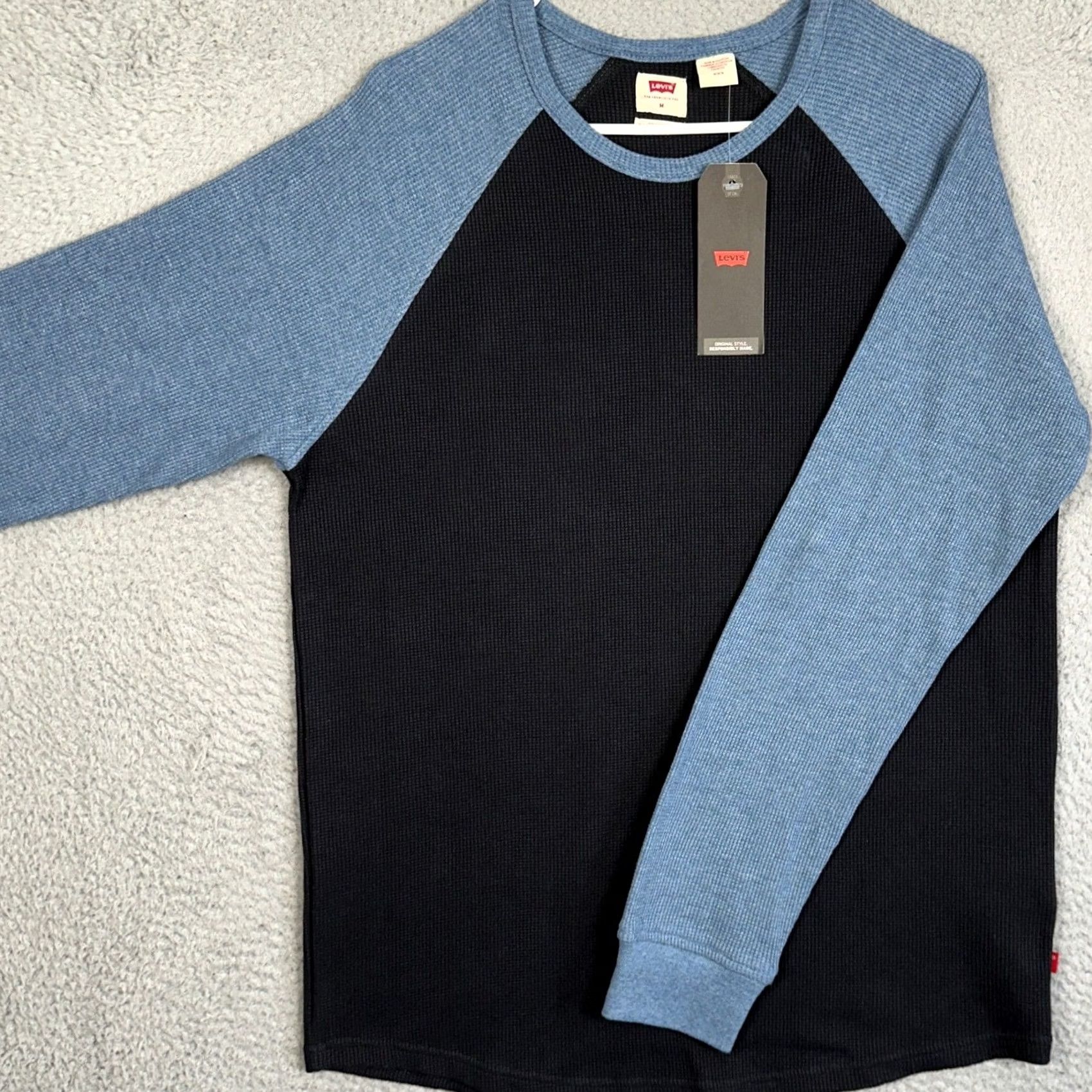Levi's NEW Levi's Shirt Men M Black/Blue Colorblock Waffle Knit Thermal Long Sleeve Crew Neck Size US M / EU 48-50 / 2 - 2 Thumbnail