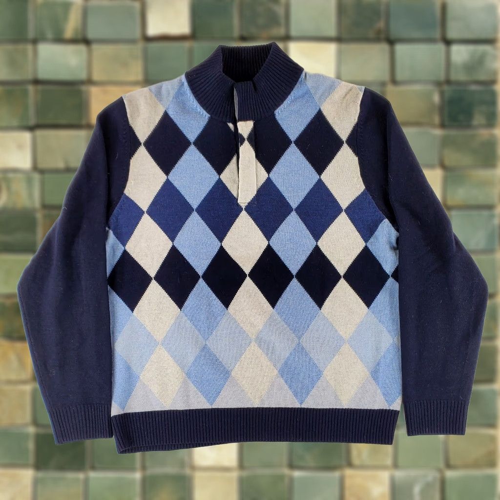 Brooks Brothers Brooks Brothers Sweater Argyle Merino Wool Blue Gray Banded Collar Mens XL Pullover Wool Blue Gray Argyle Merino XL Men Size US XL / EU 56 / 4 - 1 Thumbnail