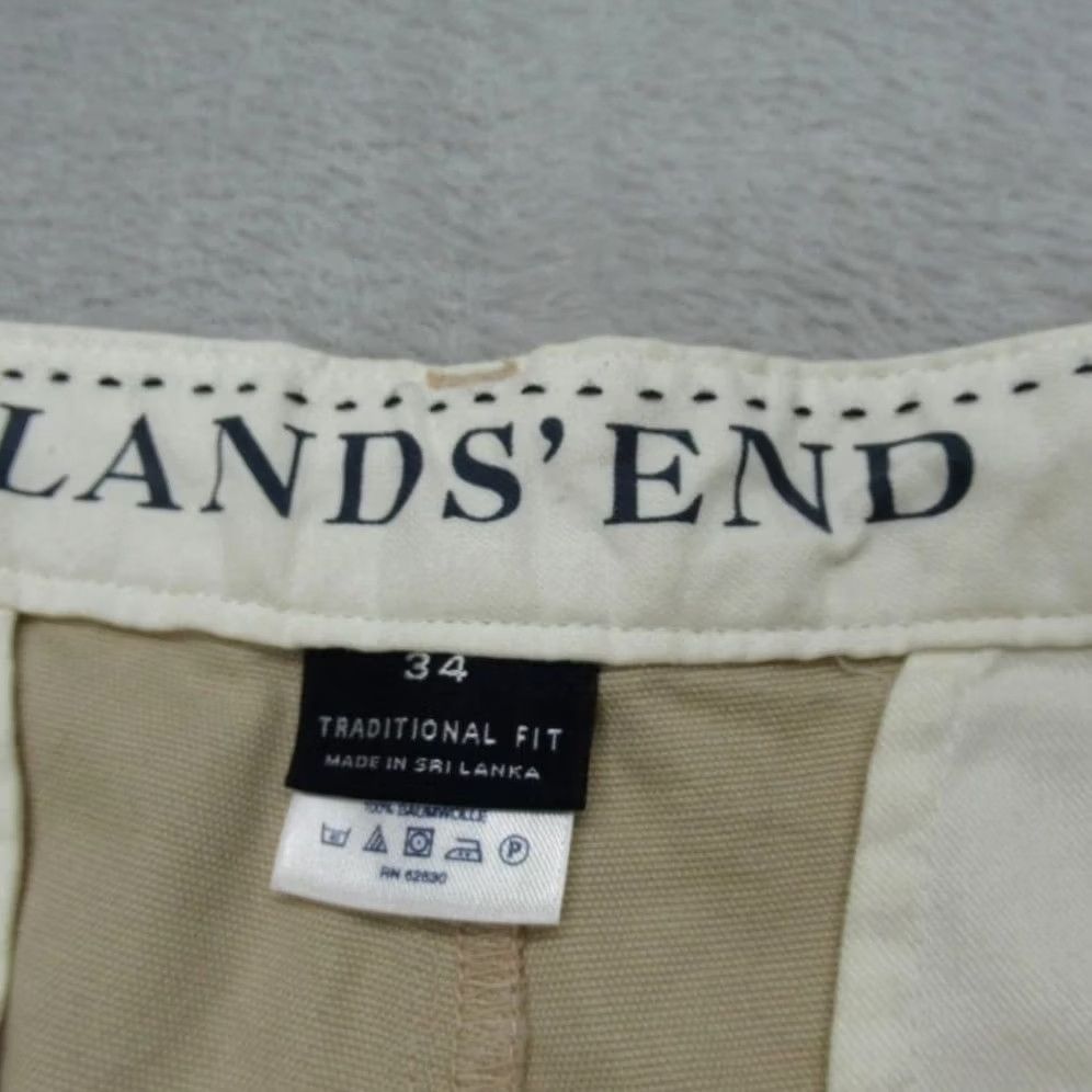 Lands' End Lands End Khaki Pants Mens Desert Chino 34x31 Regular Flat Front Straight Beige Button Zip Pockets Wrinkle Resistant Cotton Casual Business Workwear Size US 34 / EU 50 - 7 Thumbnail