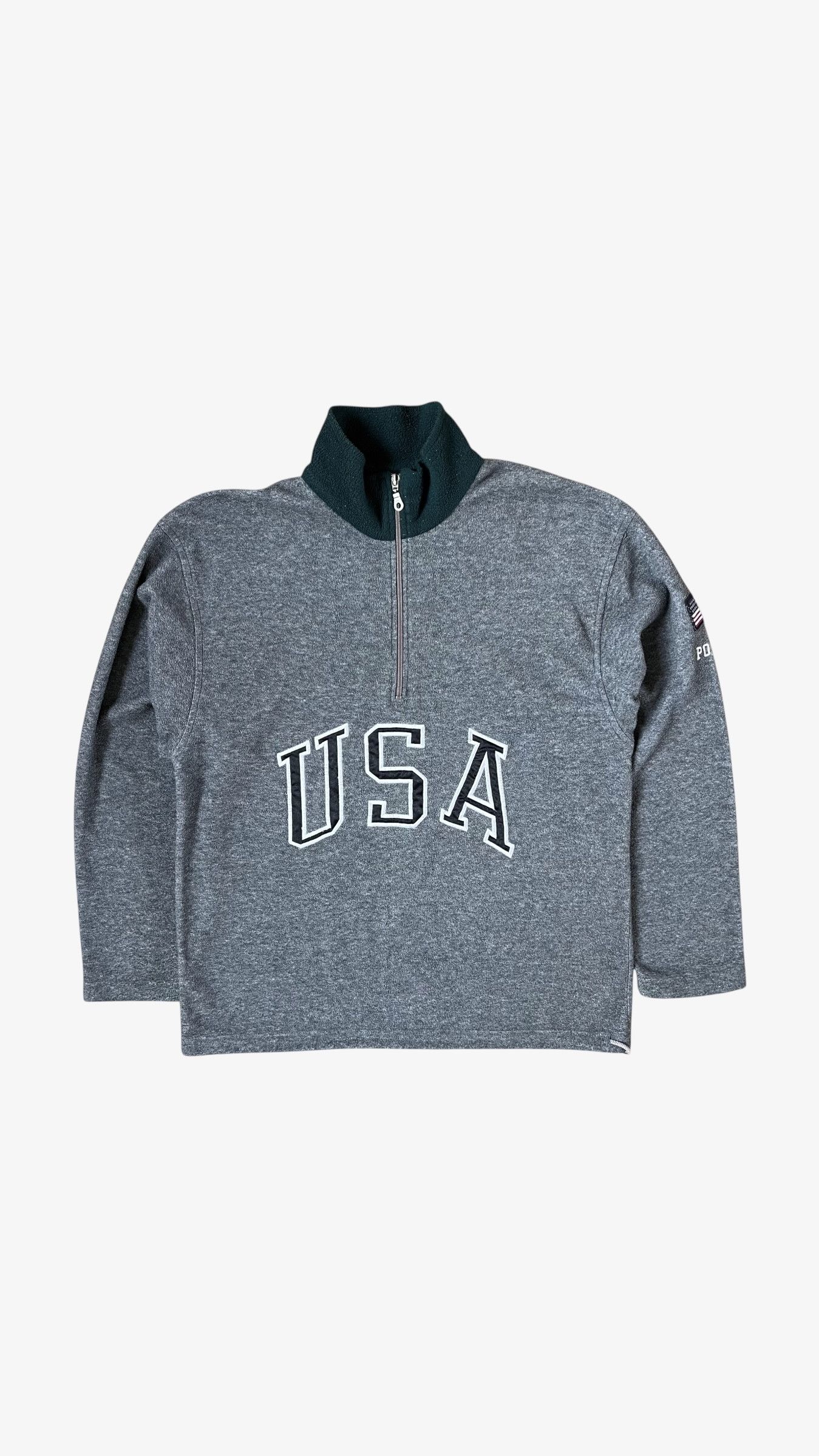 Ralph Lauren Vintage 90s Ralph Lauren Embroidered USA Quarter Zip Fleece Size US L / EU 52-54 / 3 - 1 Thumbnail