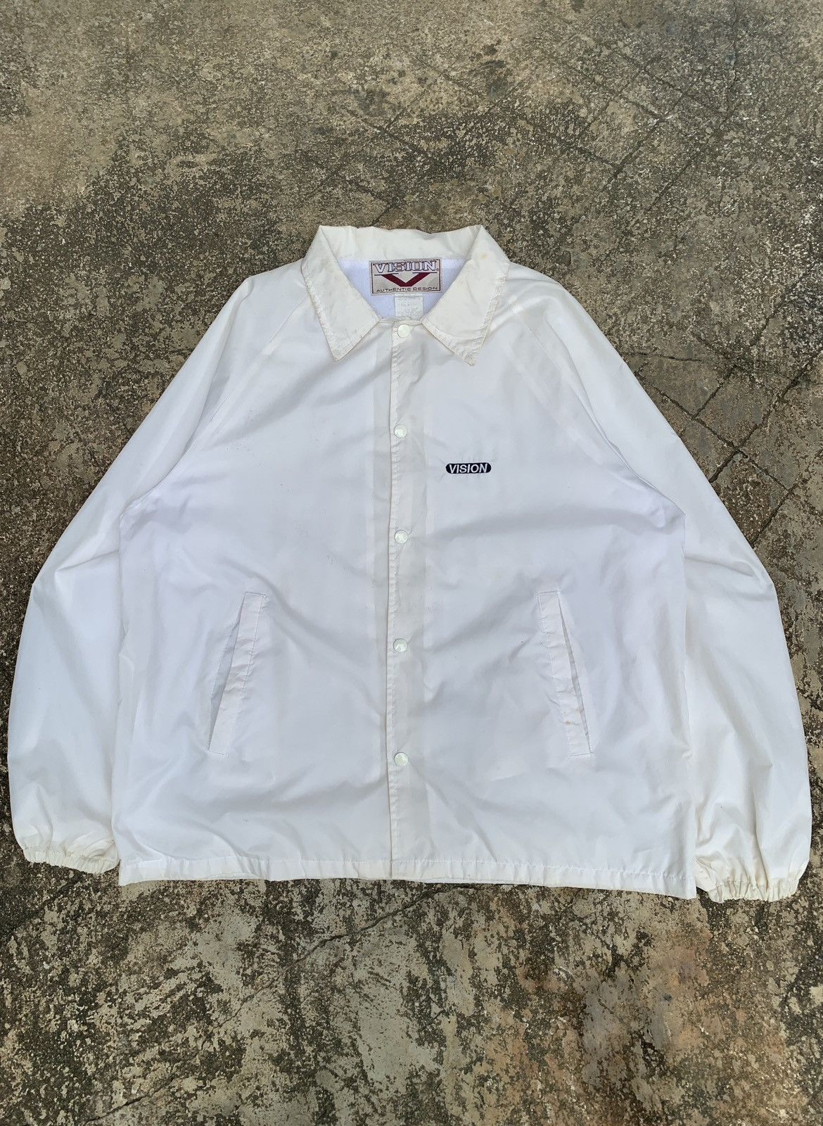 1990s Vision Street Wear USA White Embroidery Coach Jacket