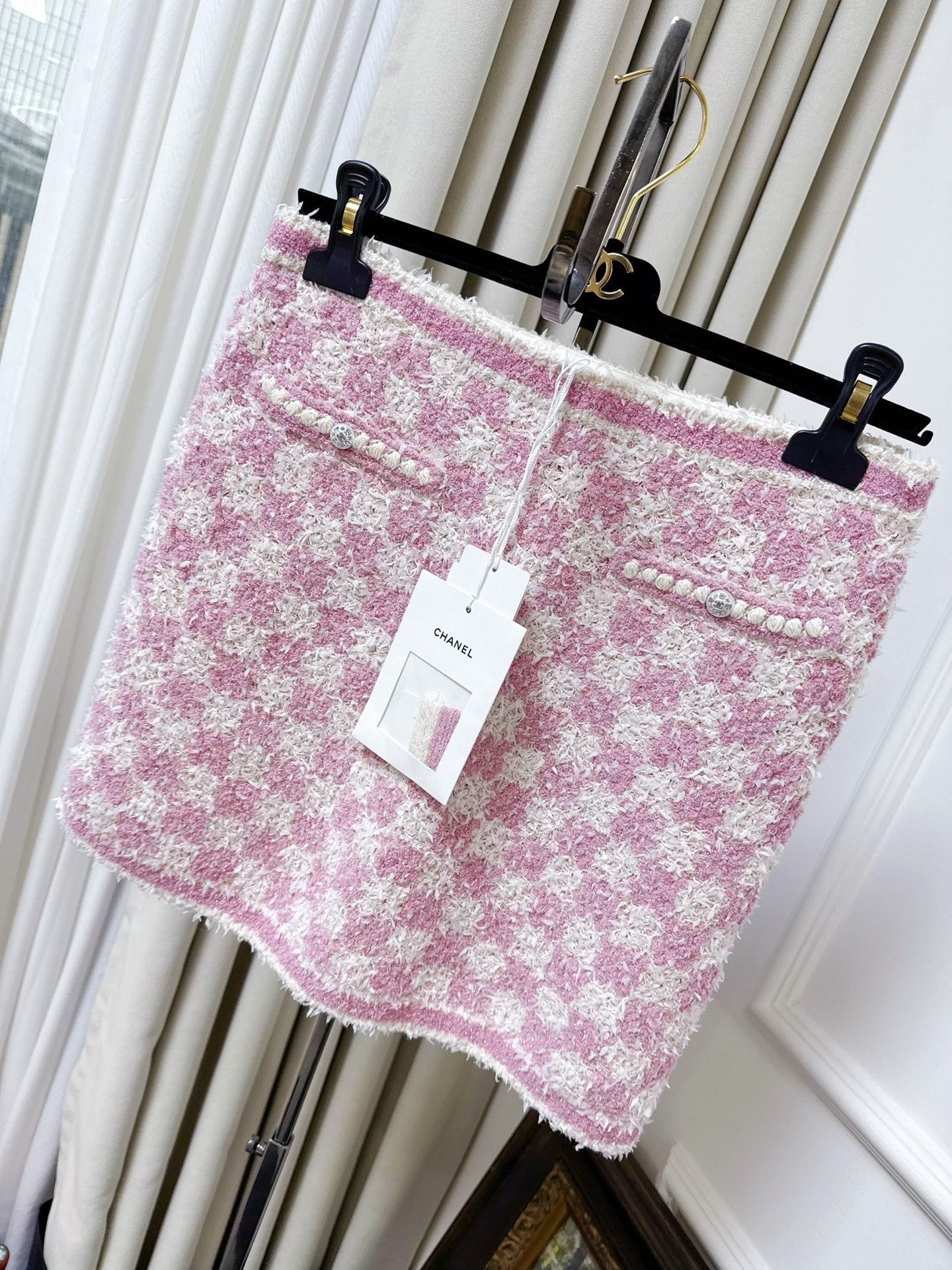 Chanel Chanel 23S Pink White Check Knit Skirt Size 38" / US 16 / IT 52 - 1 Thumbnail
