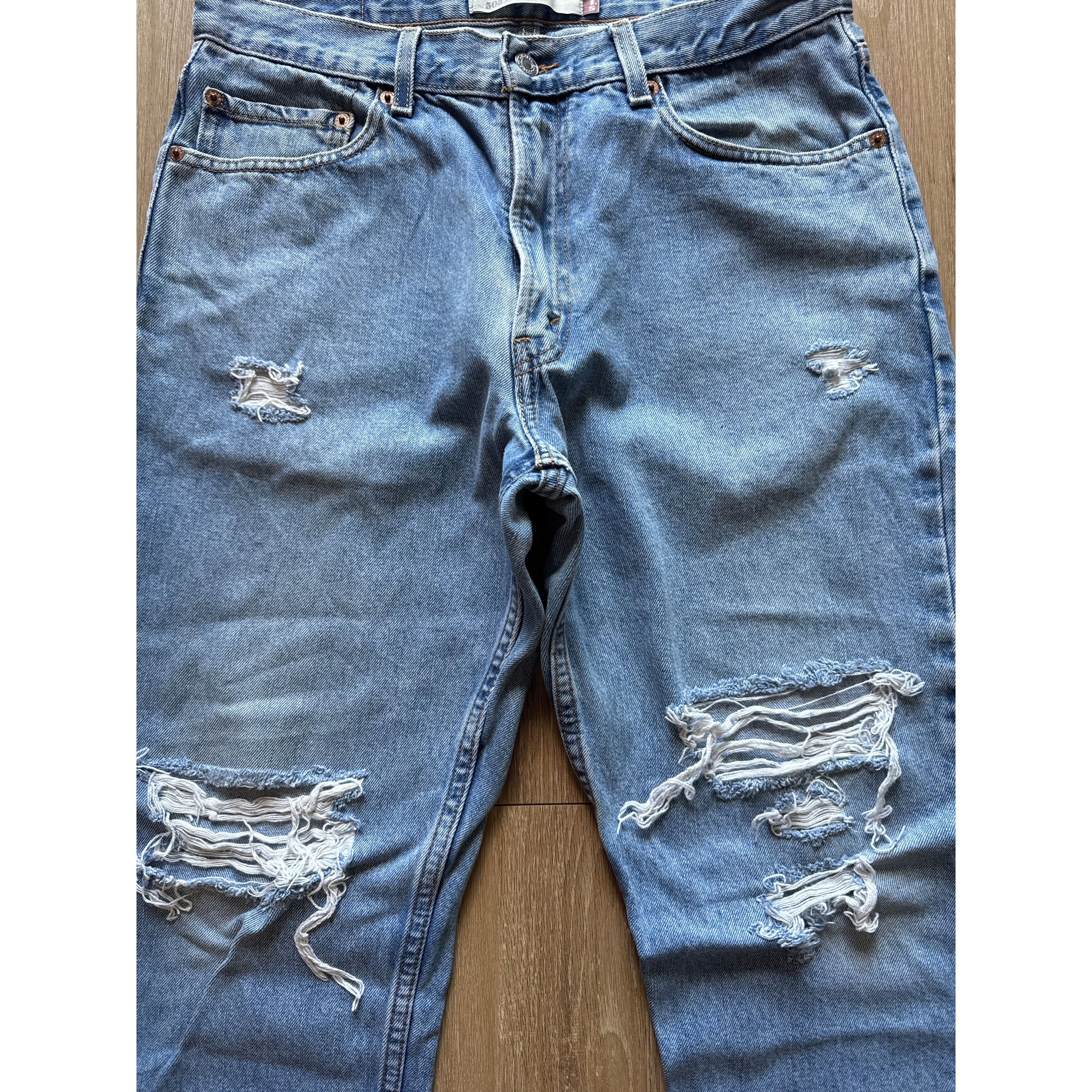 Levi's Levi’s 505 Regular Fit Distressed Light Washed Denim Jeans Size US 34 / EU 50 - 2 Thumbnail