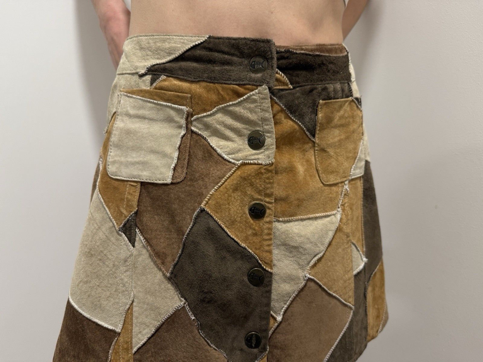 Vintage Vintage 2000s Fishbone Skirt Patchwork Leather Womens y2k Size 26" / US 2 / IT 38 - 7 Thumbnail