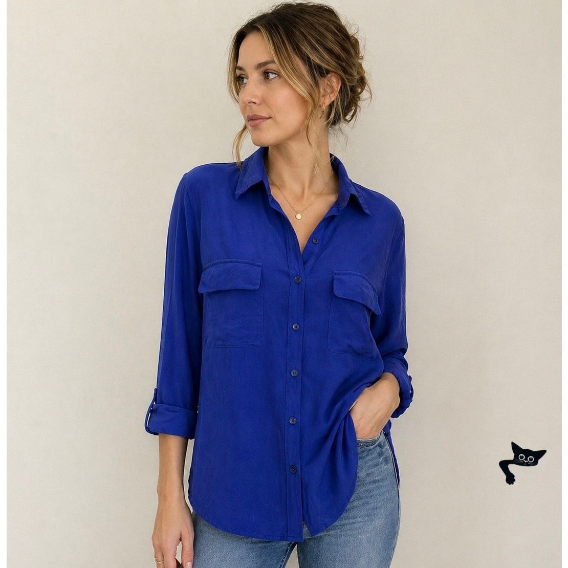 Other New Nexx York 100% Silk Periwinkle Button Front Blouse L Size L / US 10 / IT 46 - 4 Thumbnail