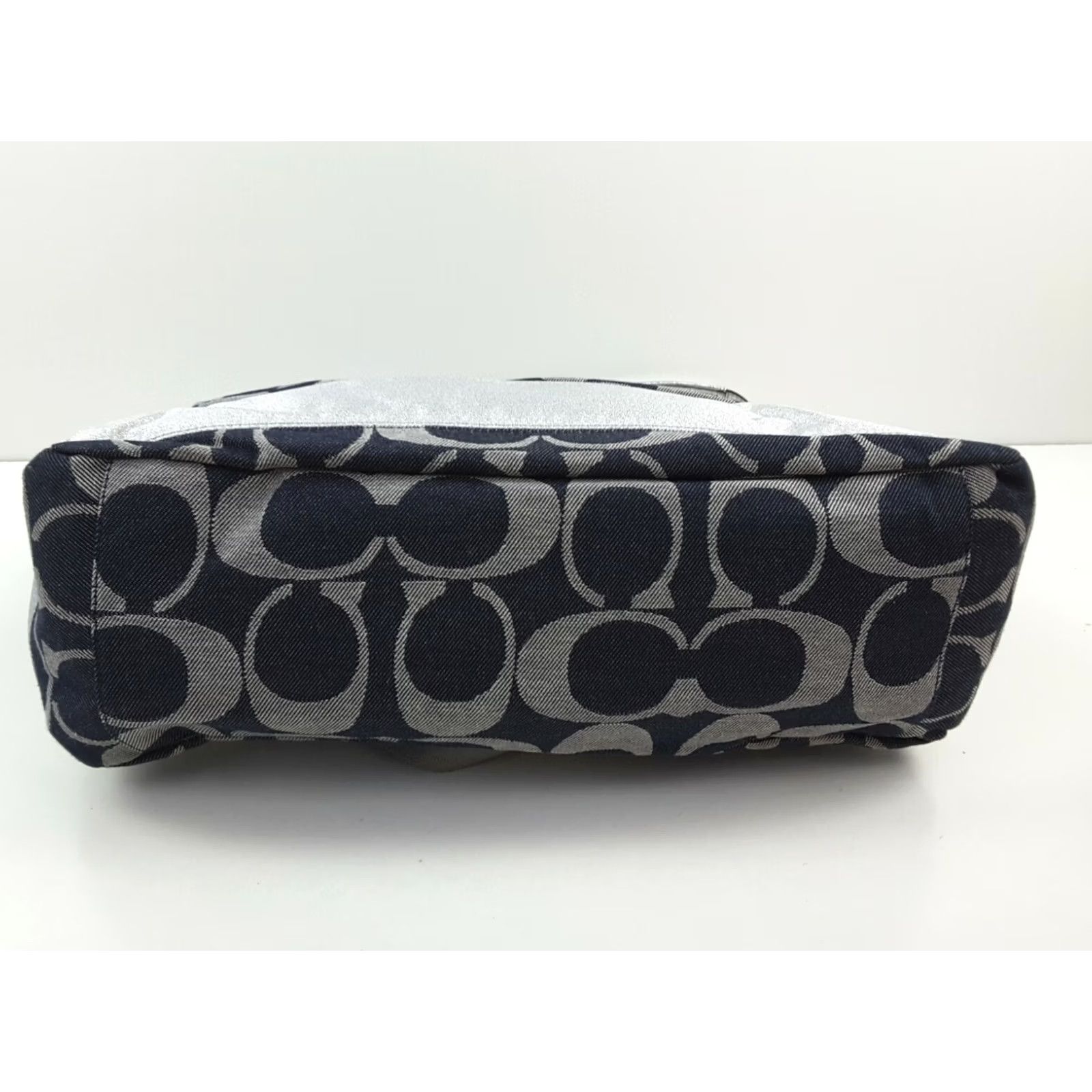 Coach Coach Signature Stripe Denim Tote - XL - Women - 18” Top 15” Bottom - Zip - Pockets - Lined - Jacquard - Silver Hardware - Denim Blue/Silver - Casual Size ONE SIZE - 5 Thumbnail