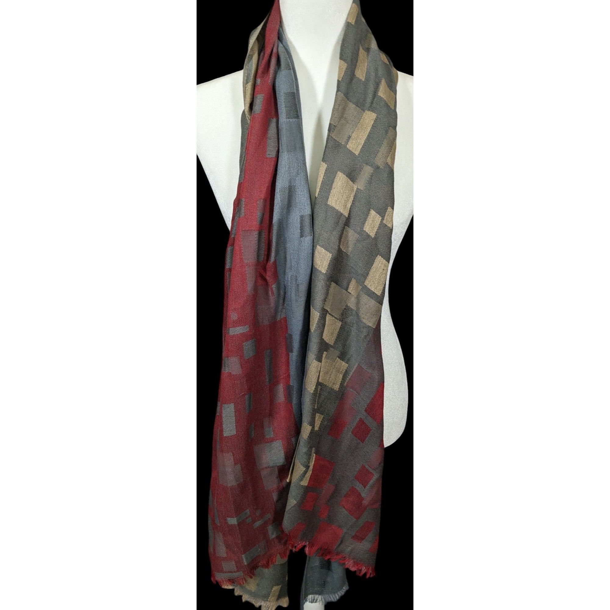 Other Preppy Chic Geometric Pashmina Red And Grey Scarf Size ONE SIZE - 1 Thumbnail