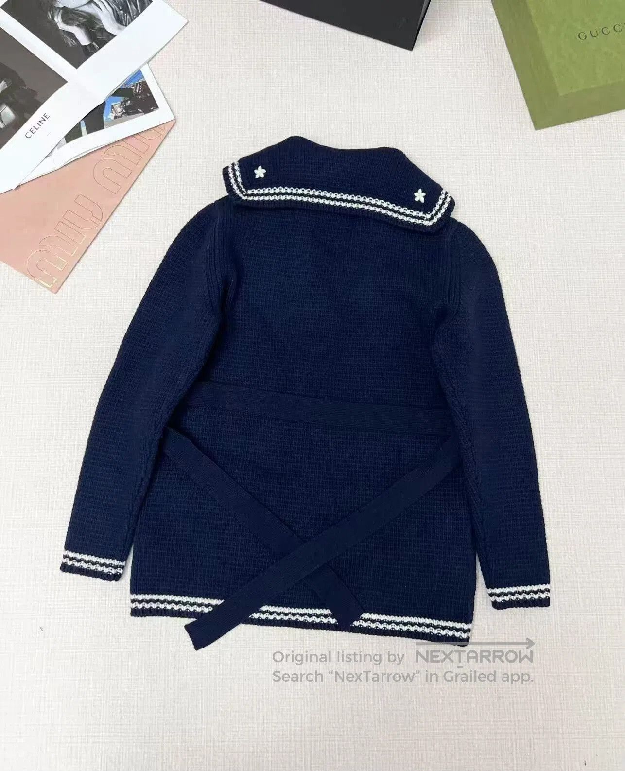 Miu Miu Miu Miu Navy Blue Button-Up Knit Sweater. Size S / US 4 / IT 40 - 3 Thumbnail