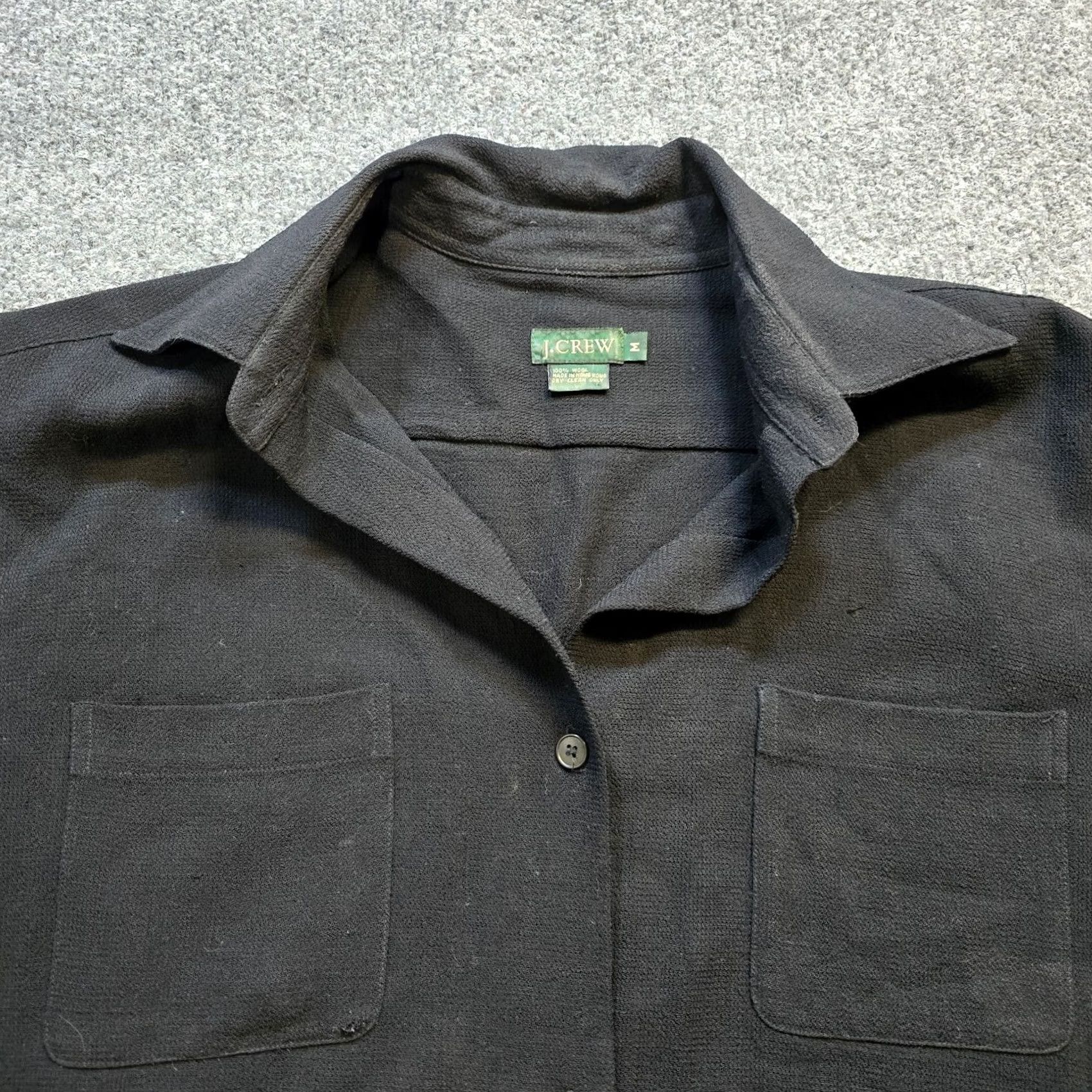 J.Crew J.CREW Button-Up Black Wool Top Womens Medium Long Sleeve Career Basic Shirt Size M / US 6-8 / IT 42-44 - 2 Thumbnail