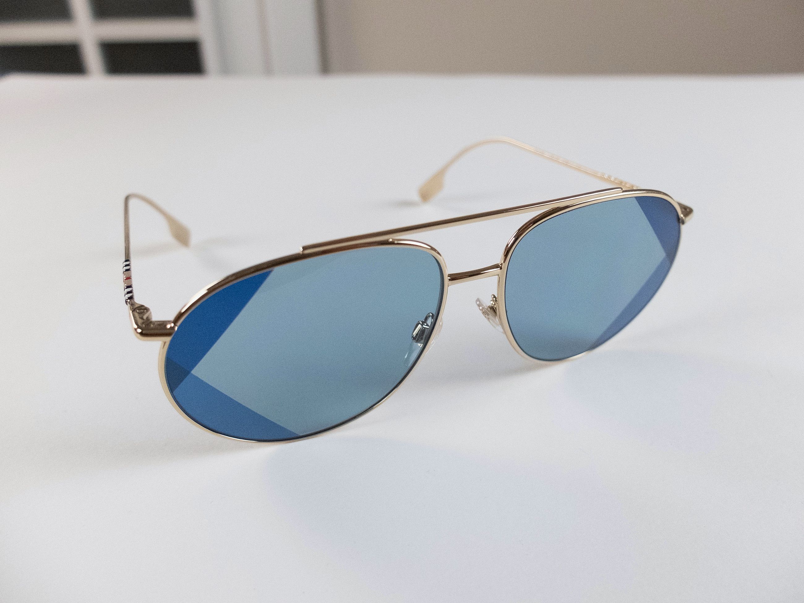 Burberry BURBERRY gold tone & blue metal aviator sunglasses Size ONE SIZE - 3 Thumbnail